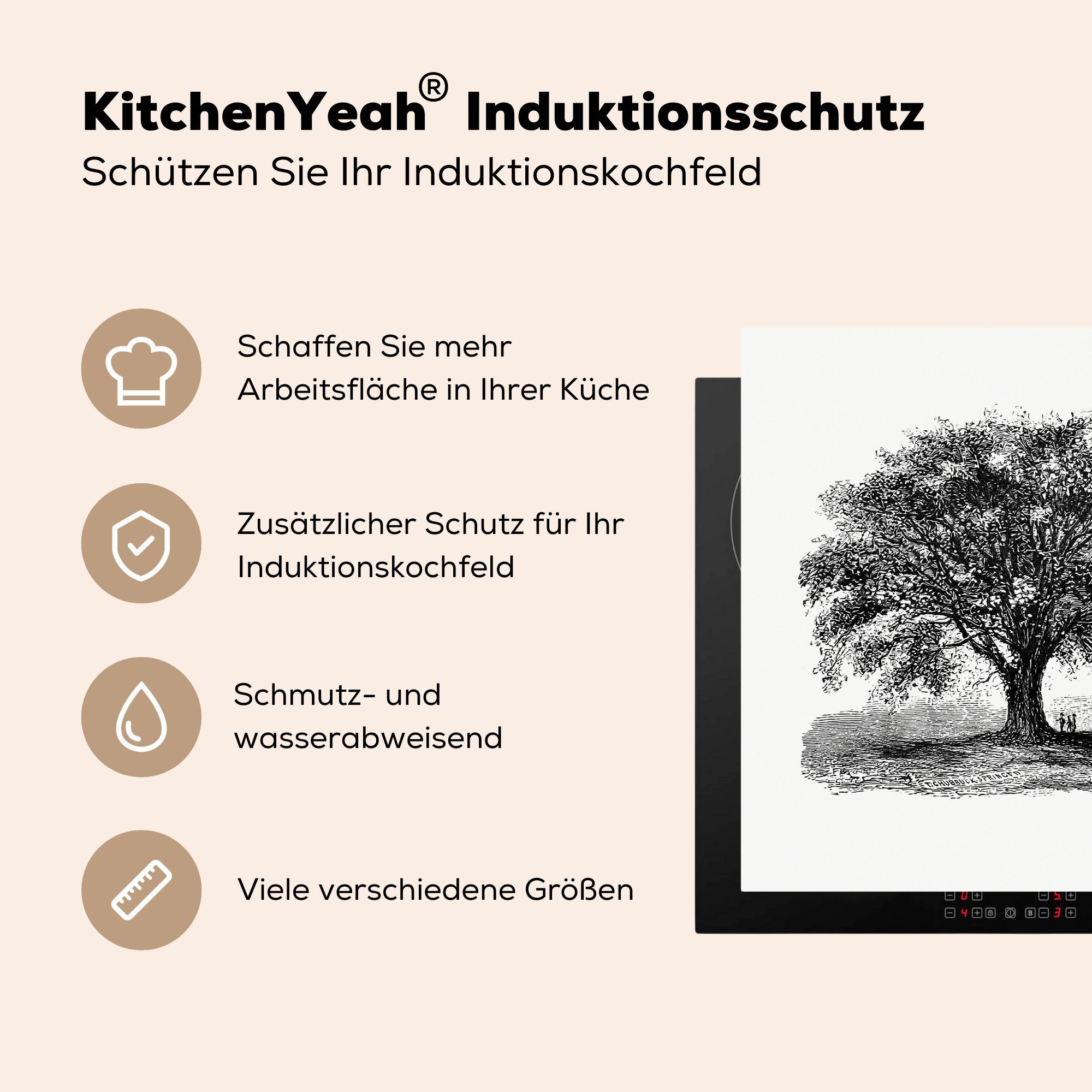 küche (1 Arbeitsplatte - Baum Natur, cm, Ceranfeldabdeckung, Herdblende-/Abdeckplatte für Vinyl, Jahrgang 78x78 MuchoWow - tlg),