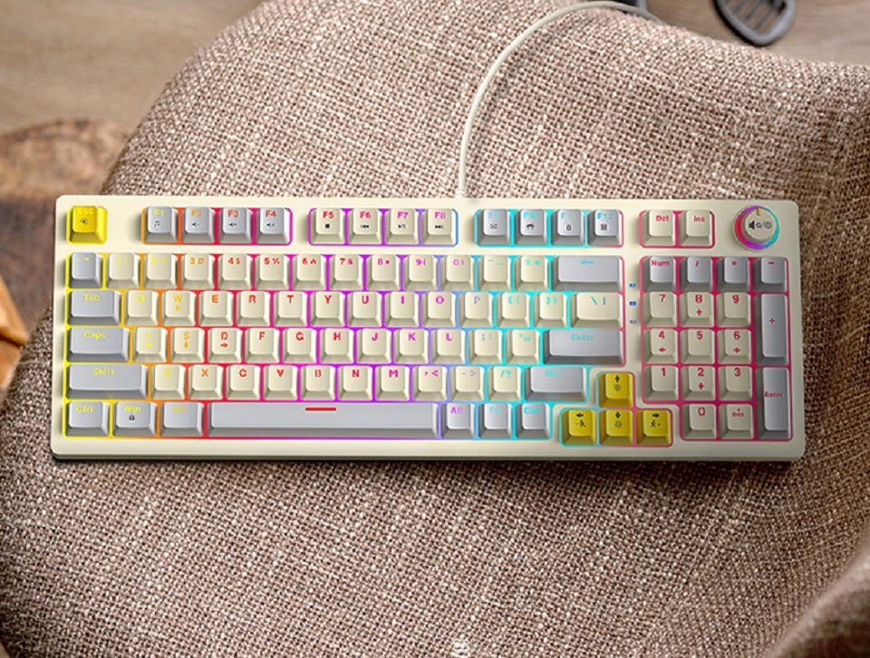 BUMHUM Nicht deutsche Tastatur Echte (Zweifarbige mechanische Kabe) Tastatur,RGB-Beleuchtung Weiß Dreifarbige RGB-Gaming-Tastatur und mit Gaming-Tastatur Doppel