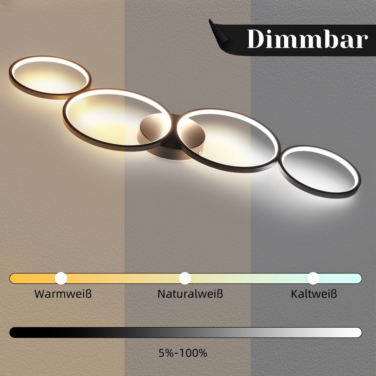 ZMH LED Deckenleuchte Wohnzimmer 4 Flammig günstig online kaufen