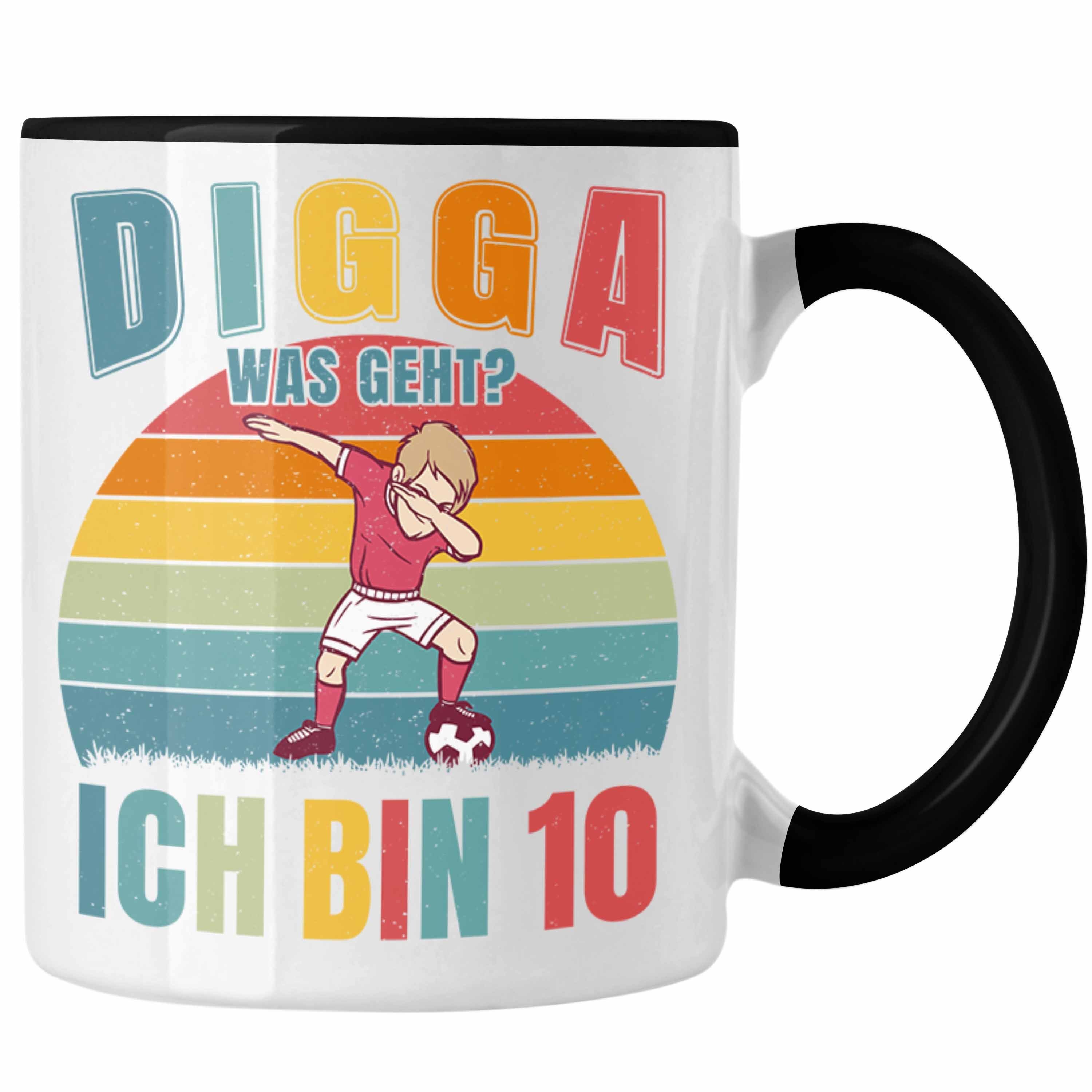 Trendation Tasse Trendation - Kinder 10 Schwarz 10. Geburtstag Jahre Tasse Jungs Fussball Geburtstagsgeschenk Jungen