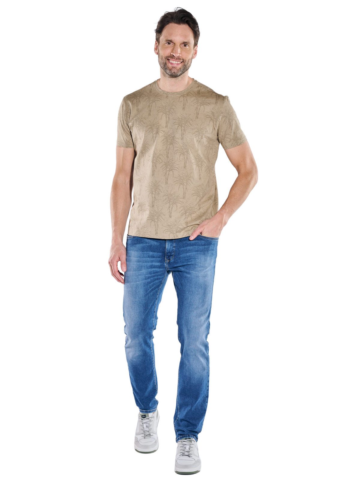 Engbers T-Shirt Herren Rundhals T-Shirt mit Allover-Print, Hellbraun