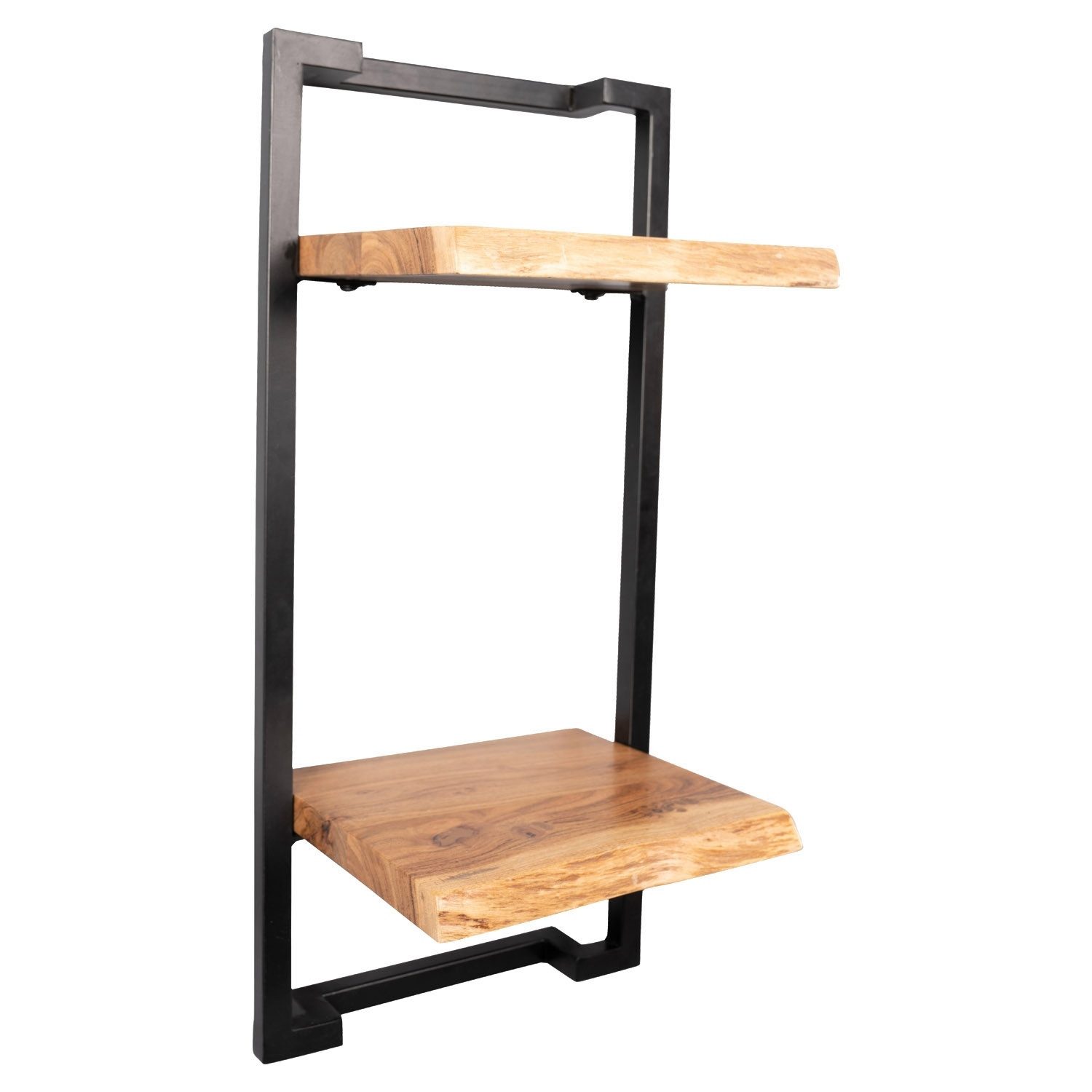 M2 Kollektion Wandregal ANGOLA, 30 x 65 cm, Braun, Schwarz, Metall, 2 Ablageflächen aus massivem Akazienholz