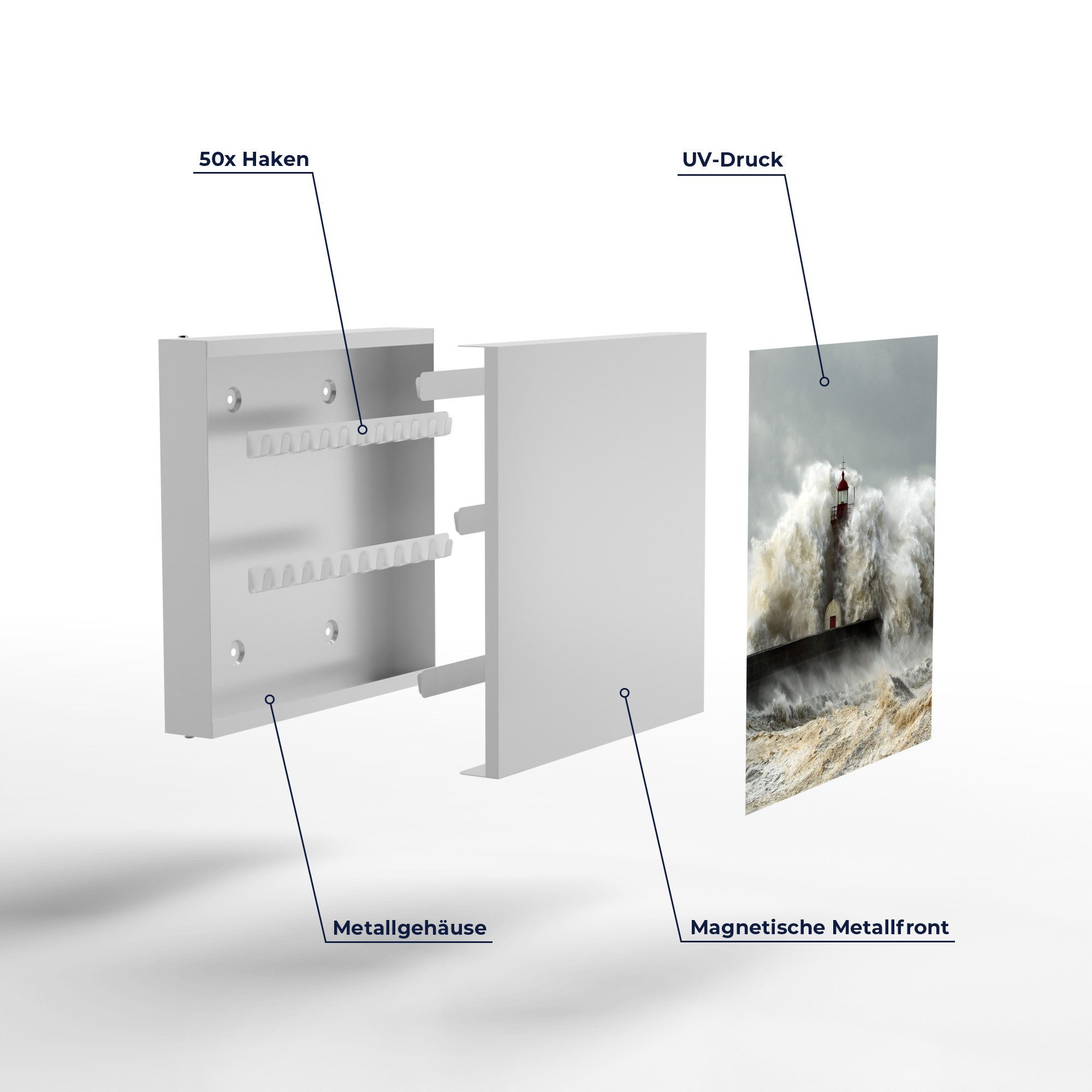 DEQORI Schlüsselkasten 'Leuchtturm bei Sturmflut', Schlüsselbox modern Schlüsselschrank magnetisch Schlüssel Kasten Box