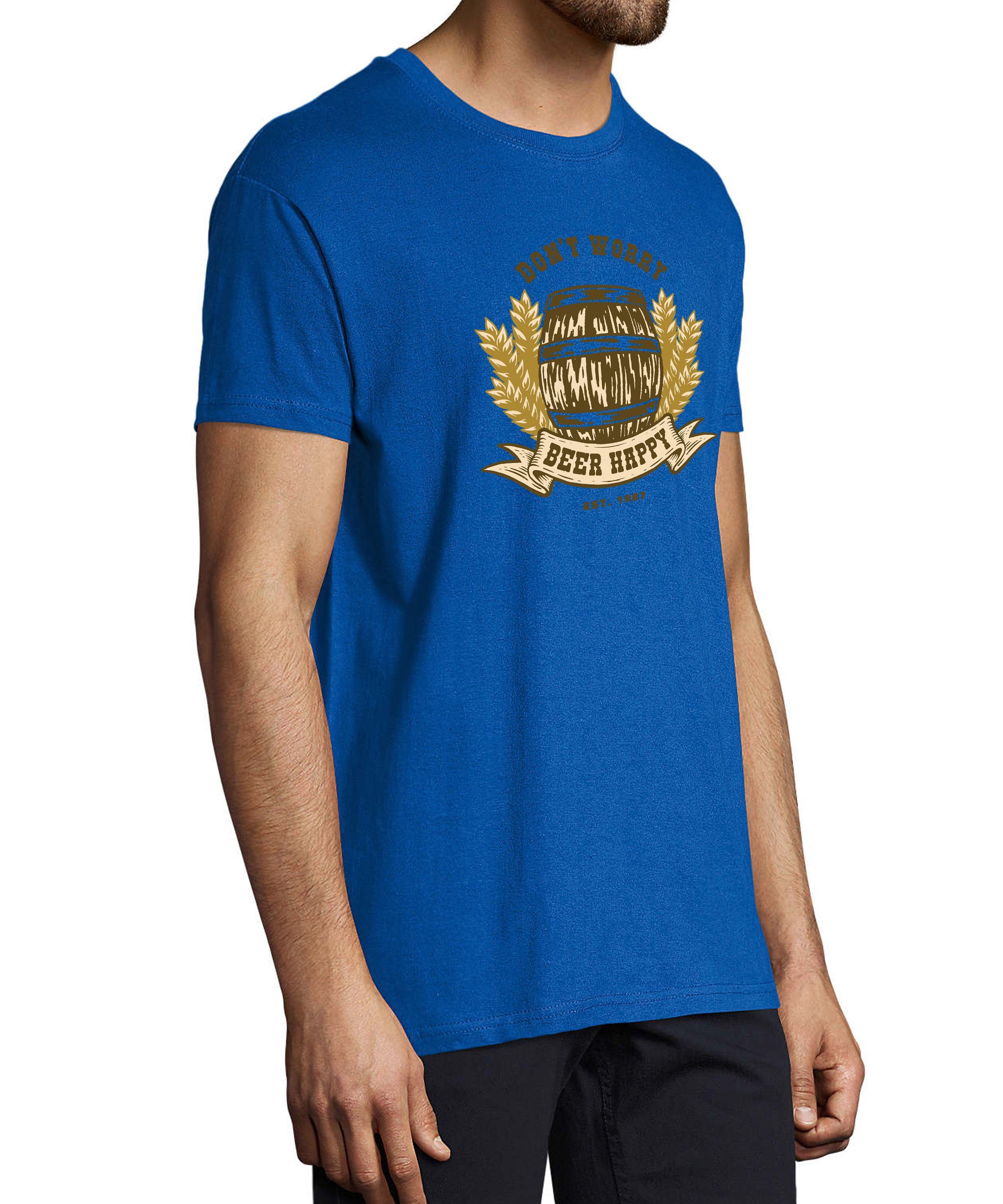 mit print mit Baumwollshirt Oktoberfest royal MyDesign24 Herren Regular Bierfass blau T-Shirt Fit, Spruch Aufdruck i301 Shirt -