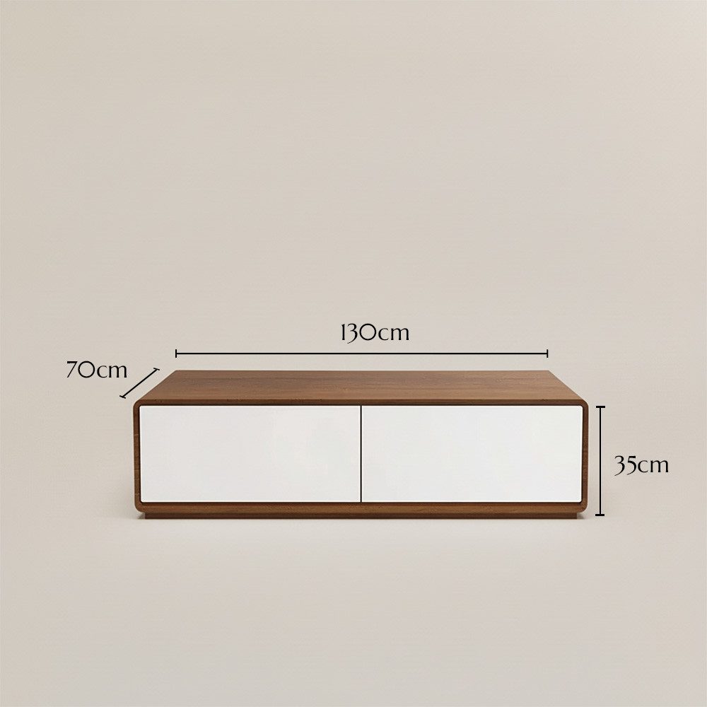 POVISON Couchtisch Mid-Century Modern aus Massivholz mit Eichenfurnier (1-St), Rechteckig 130x70x35 cm mit vier geräumigen Schubladen