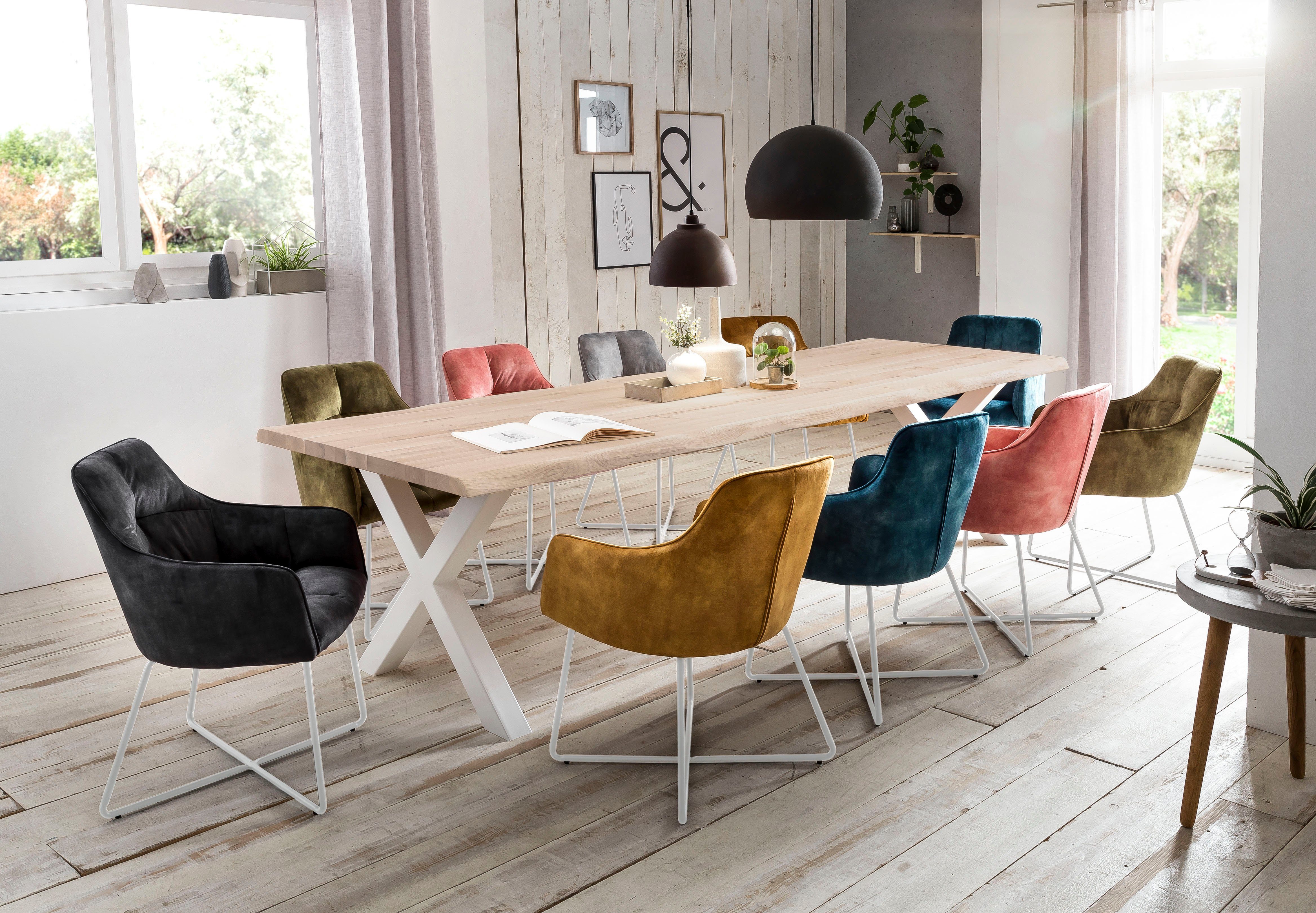 Home affaire Esstisch Tristan, massive Balkeneiche geölt mit Baumkante günstig online kaufen