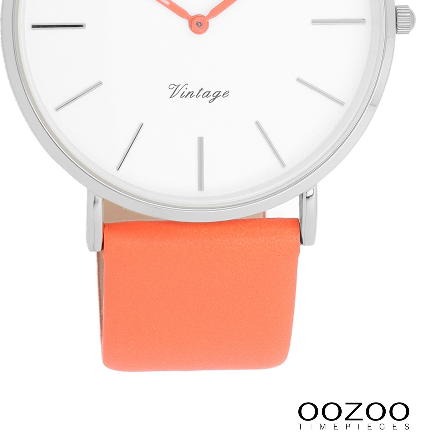 OOZOO Quarzuhr Oozoo Damen Armbanduhr Vintage Series, (Analoguhr), Damenuhr rund, groß (ca. 40mm), Lederarmband orange, Fashion