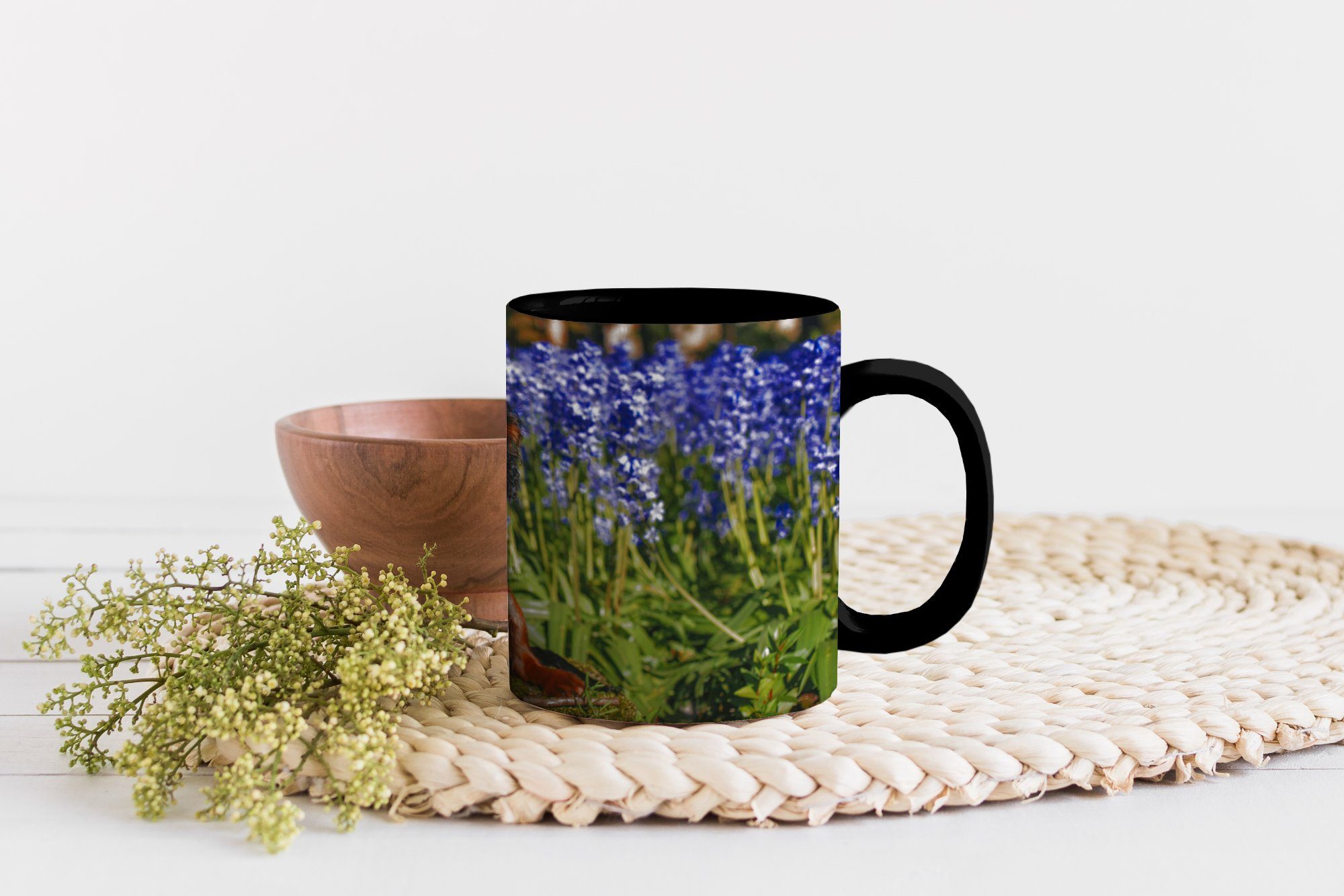 Cavalier Kaffeetassen, Blumen, Charles Spaniel Zaubertasse, zwischen Farbwechsel, Keramik, Geschenk King Tasse Ein den MuchoWow blauen Teetasse,