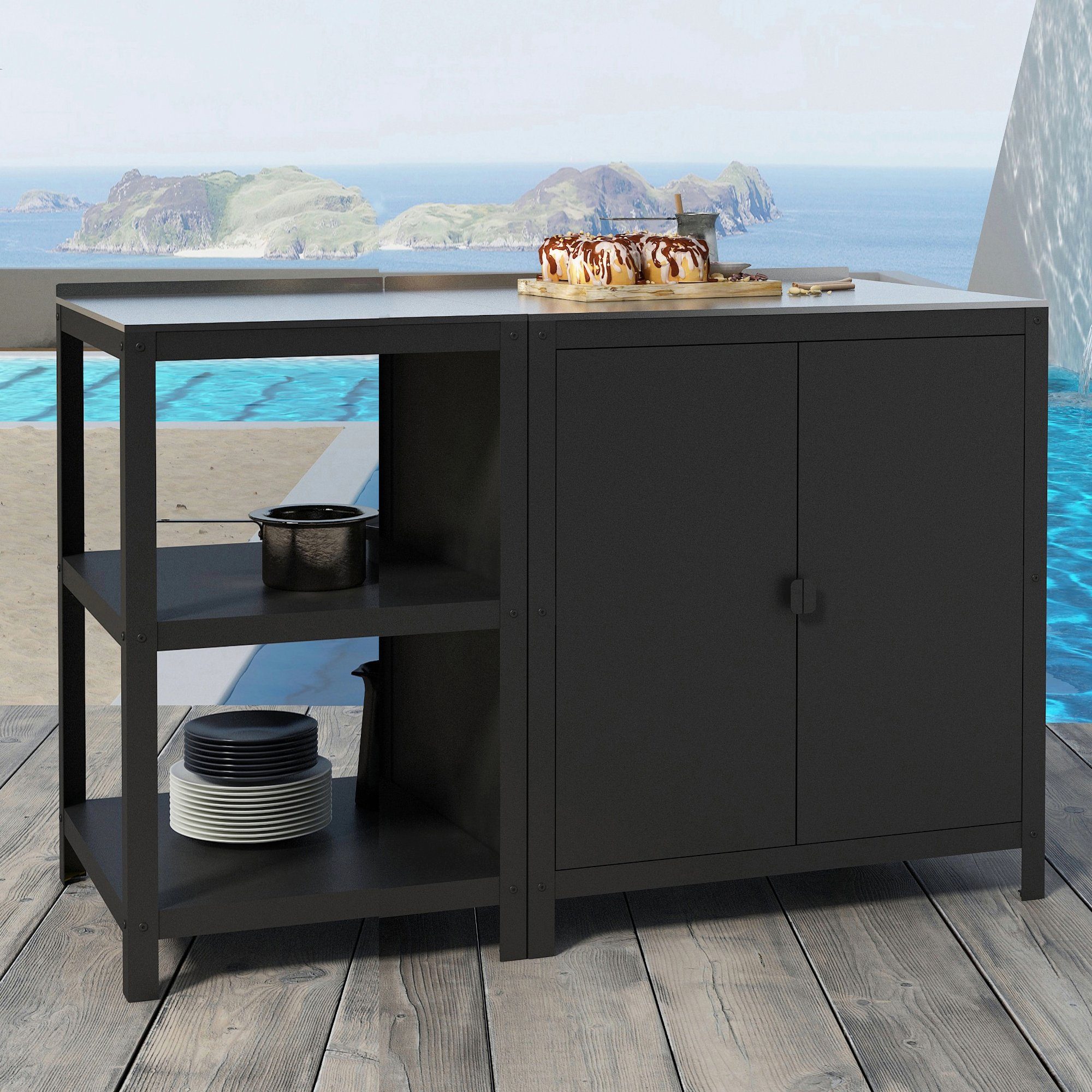 en.casa Mehrzweckschrank-Set, (Outdoor-Standregal + Schrank), Outdoorset günstig online kaufen