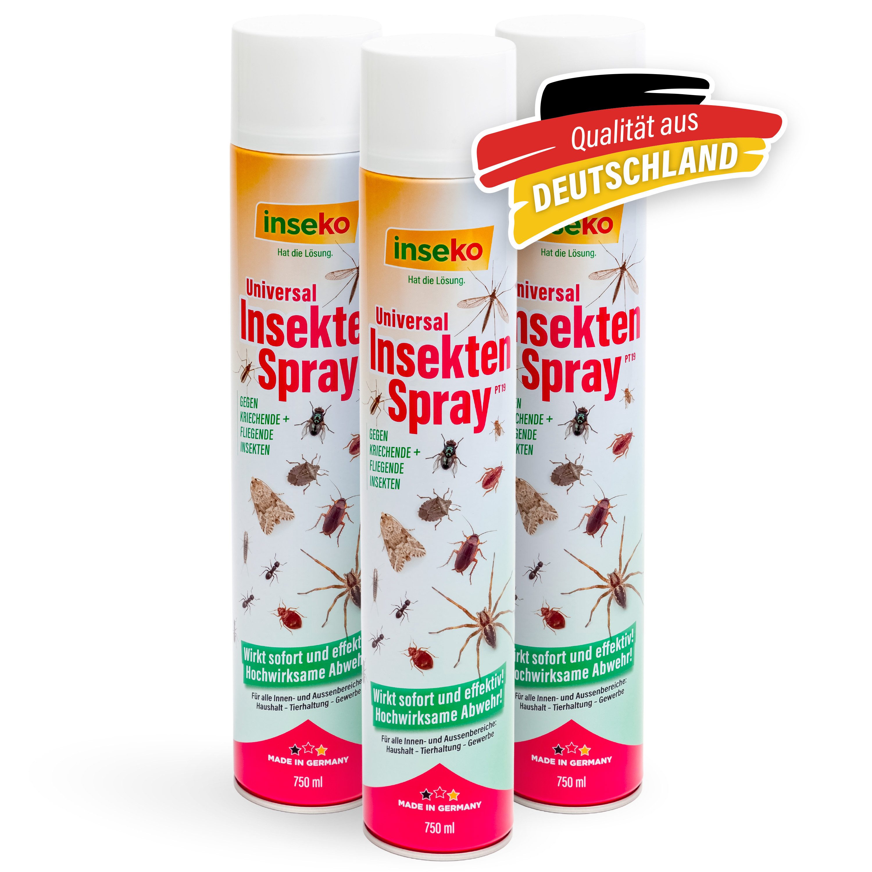 Inseko Insektenspray 3x inseko Universal Insektenspray 750 ml - zur Insektenabwehr (PT19), 3-St., effektive Abwehr bei Insektenbefall