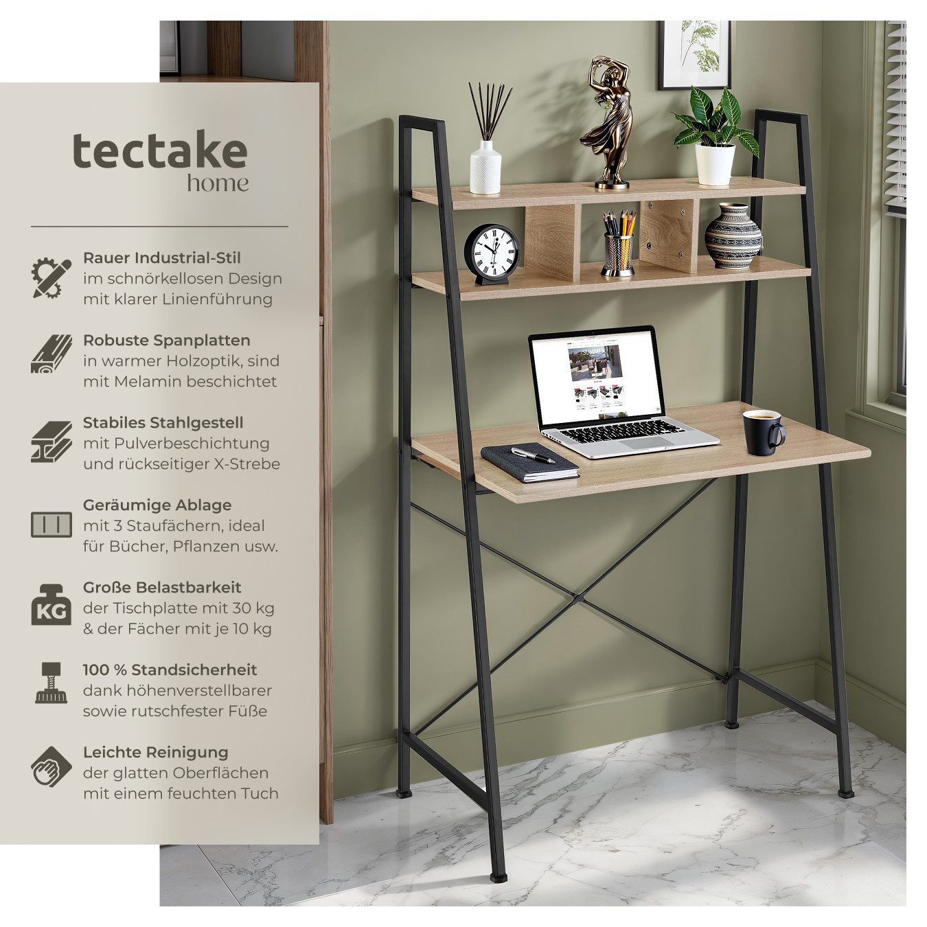 tectake Schreibtisch Computertisch Exeter 85,5x46,5x140cm (1-St., günstig online kaufen