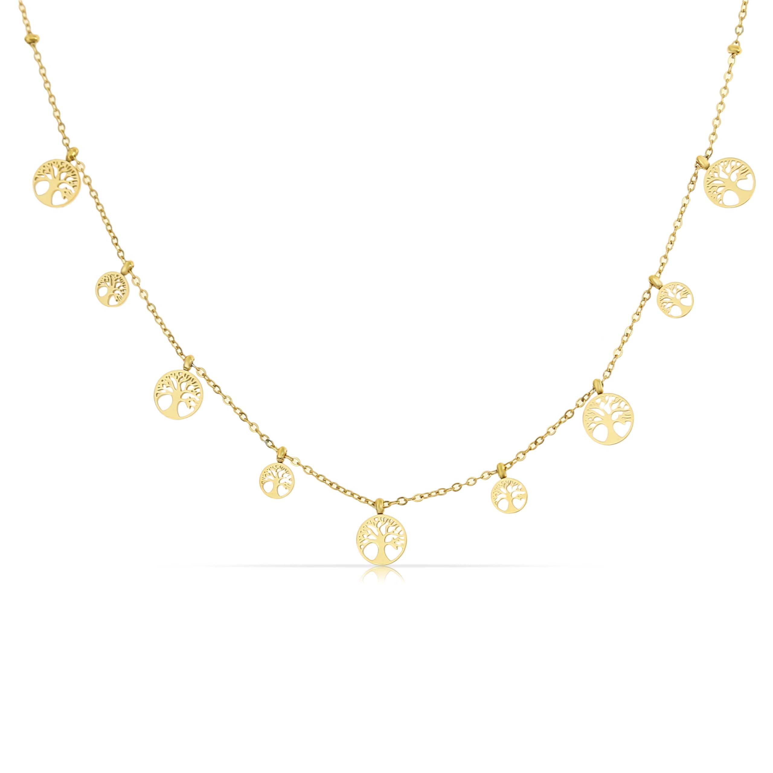 Made by Nami Kette mit Anhänger Herz-/Baumkette für Damen in Gold aus Edelstahl, Geschenke für Frauen Wasserfester Schmuck