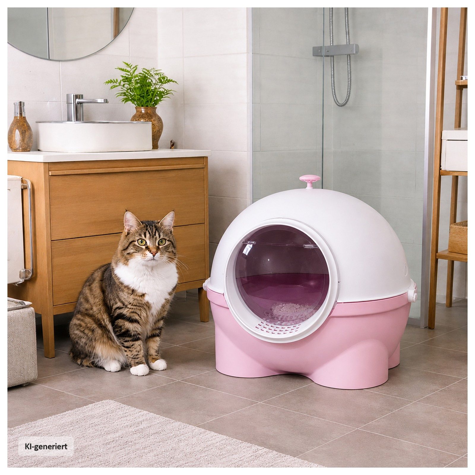 HTI-Living Katzentoilette Katzen WC aus Kunststoff mit Einstieg und Streuschaufel, Haustiertoilette