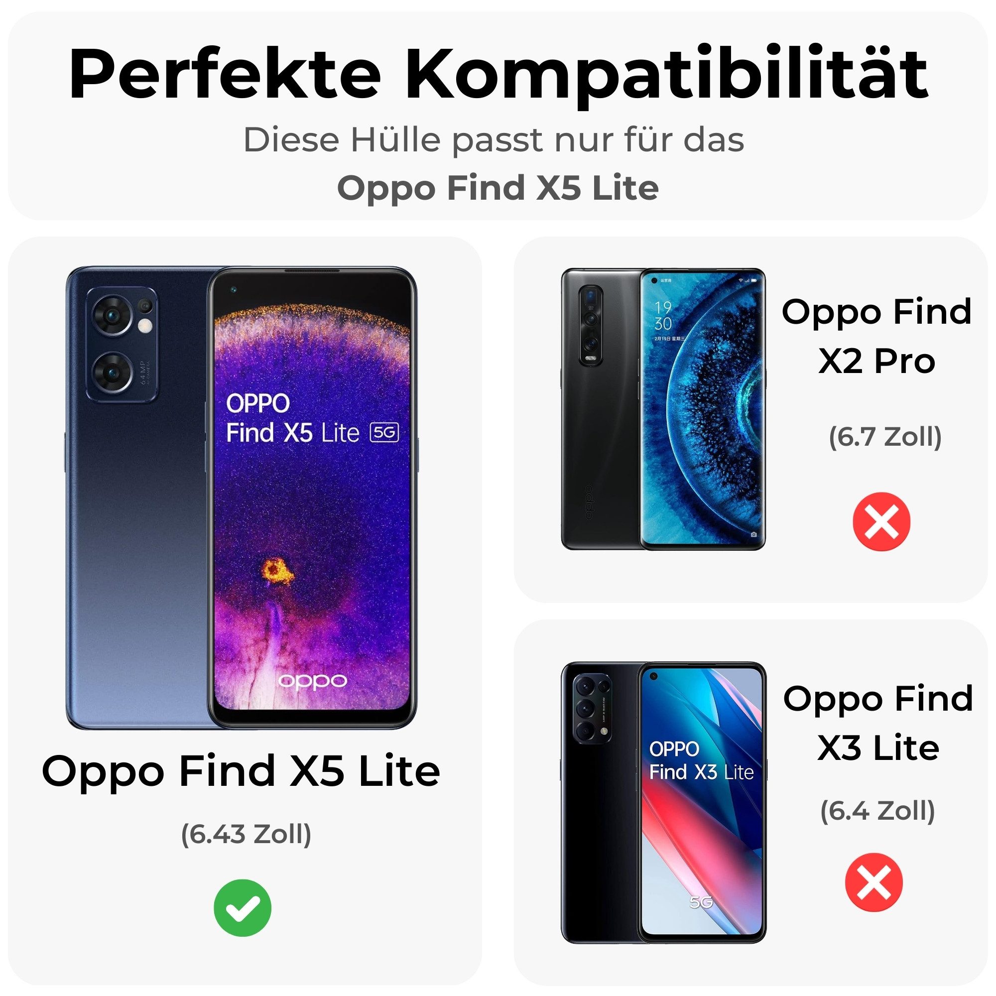 betterfon Handyhülle Handytasche für Oppo Find X5 Lite Klapphülle Klapphülle, Bookstyle-Hülle: Magnetverschluss 3 Kartenfächer & Standfunktion