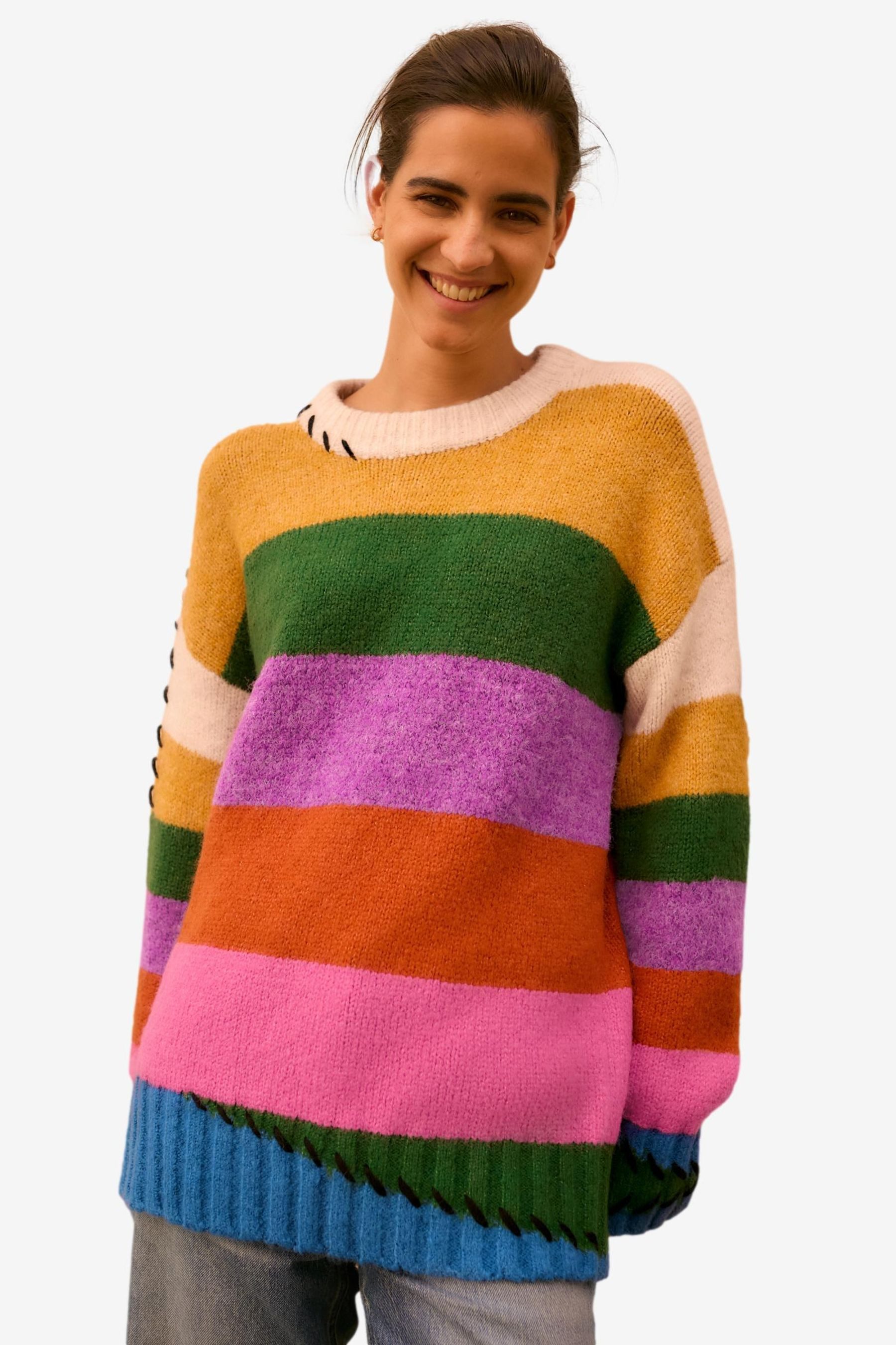 Rundhalspullover Weicher Strickpullover mit hellen Streifen