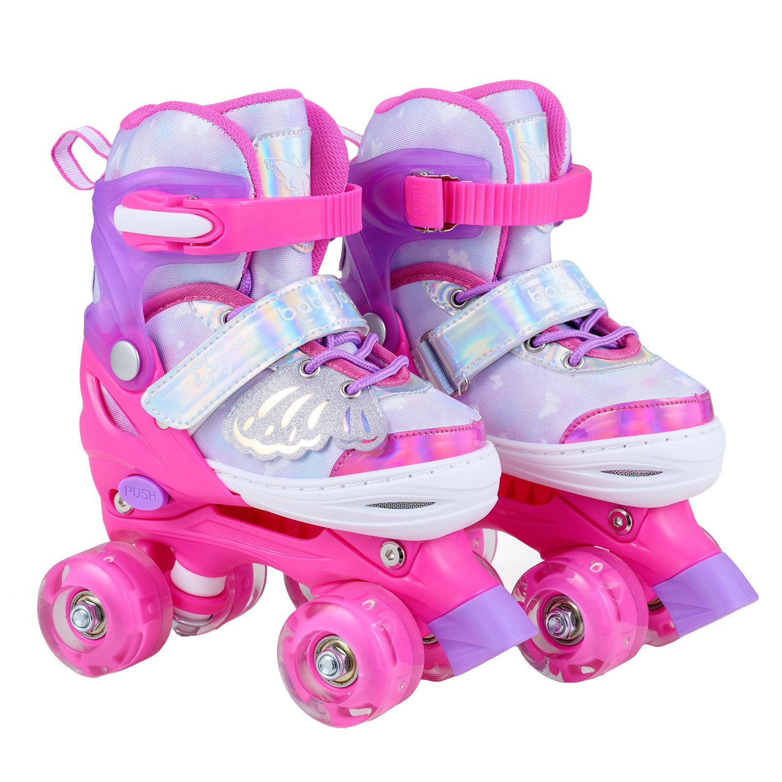 COSTWAY Rollschuhe, Verstellbar Kinderrollschuhe mit 4 leuchtenden Rädern