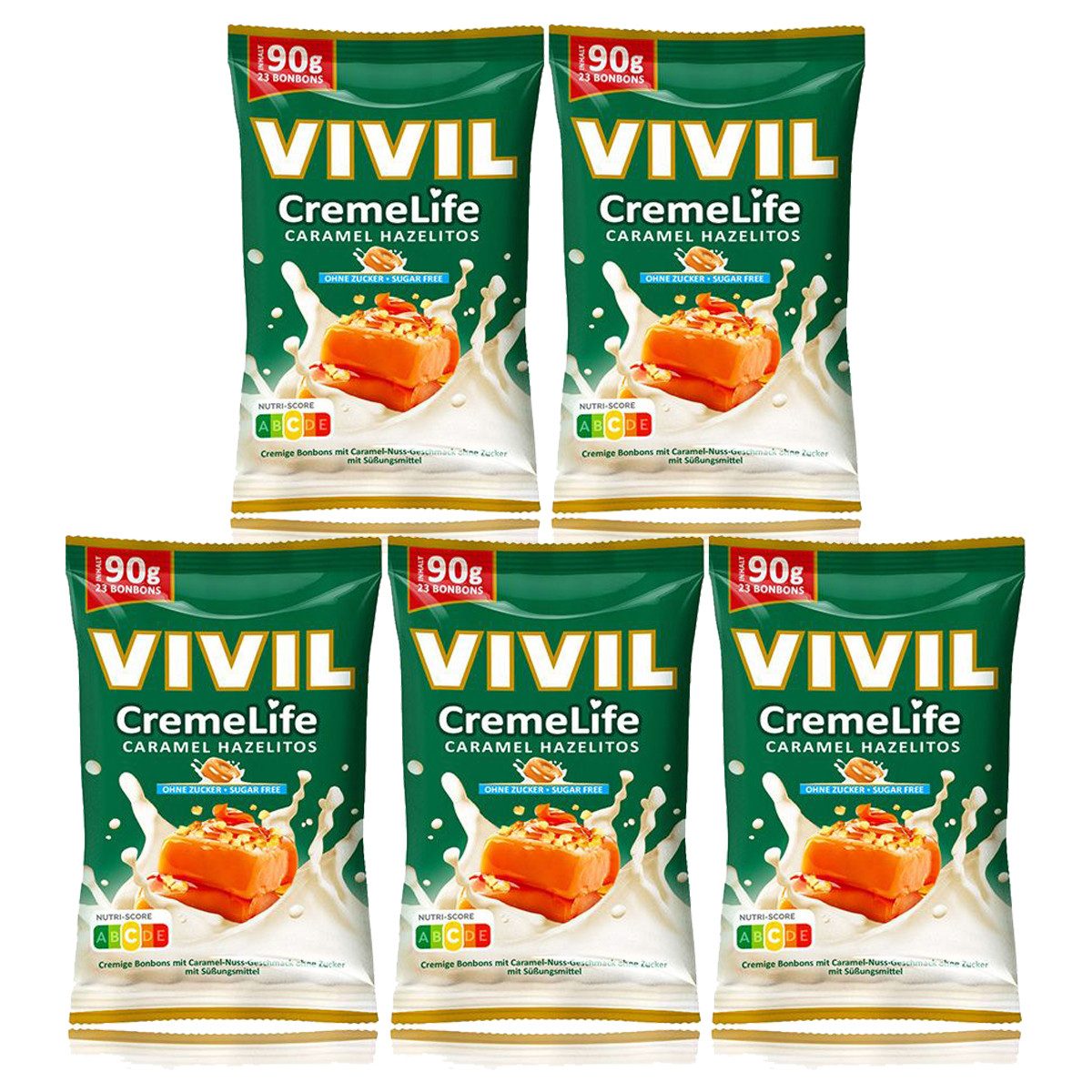 VIVIL Süßigkeit, Vivil Creme Life Caramel Hazelitos Bonbons zuckerfrei 90g 5er Pack