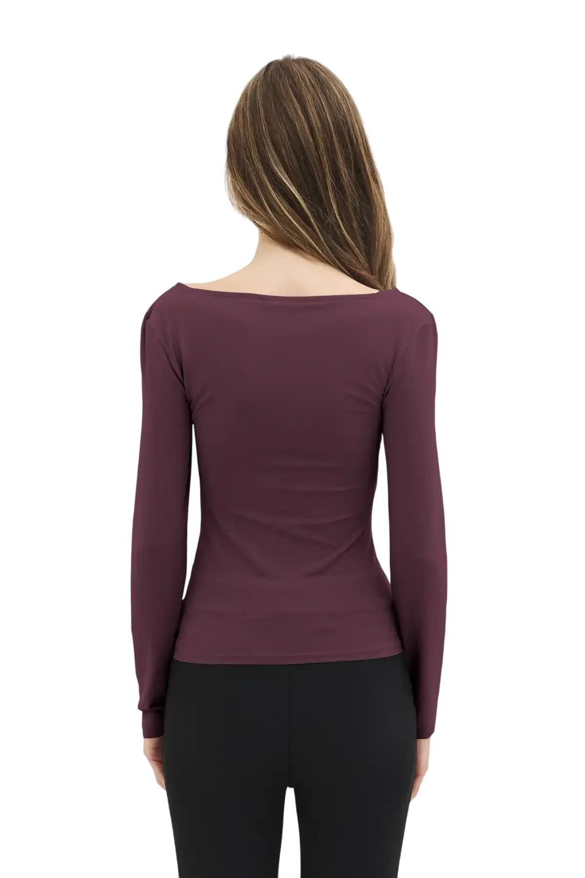 T-Shirt Langärmelige Bluse mit U-Boot-Ausschnitt