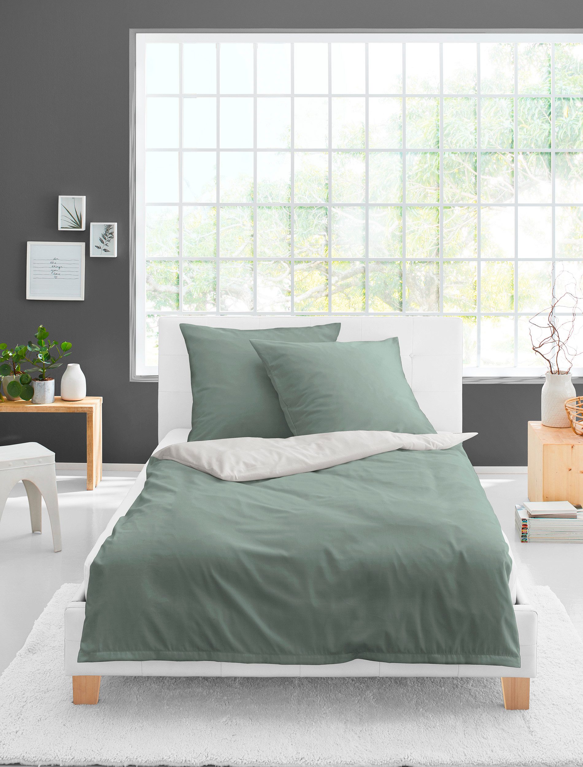 BIERBAUM Wendebettwäsche Modern Uni in Gr. 135x200 oder 155x220 cm, Renforcé, 2 teilig, Modernes Unidesign: Schlichte, elegante Optik für jedes Schlafzimmer