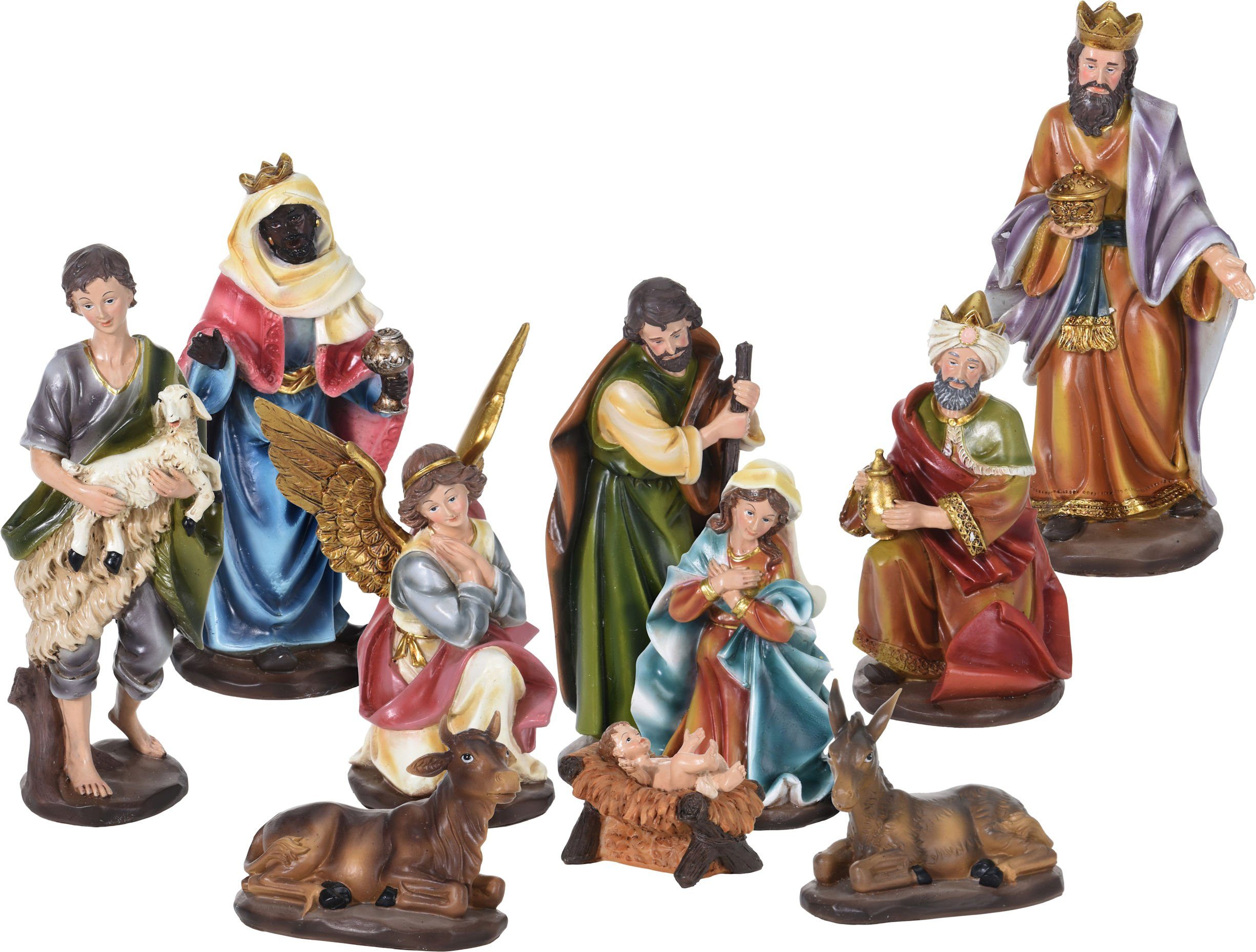 Spetebo Krippe XL Weihnachtskrippe Figuren Advent Zubehör Krippen Stall - Weihnachten Dekoration Set (10-tlg), Tisch Deko - 10-teilig