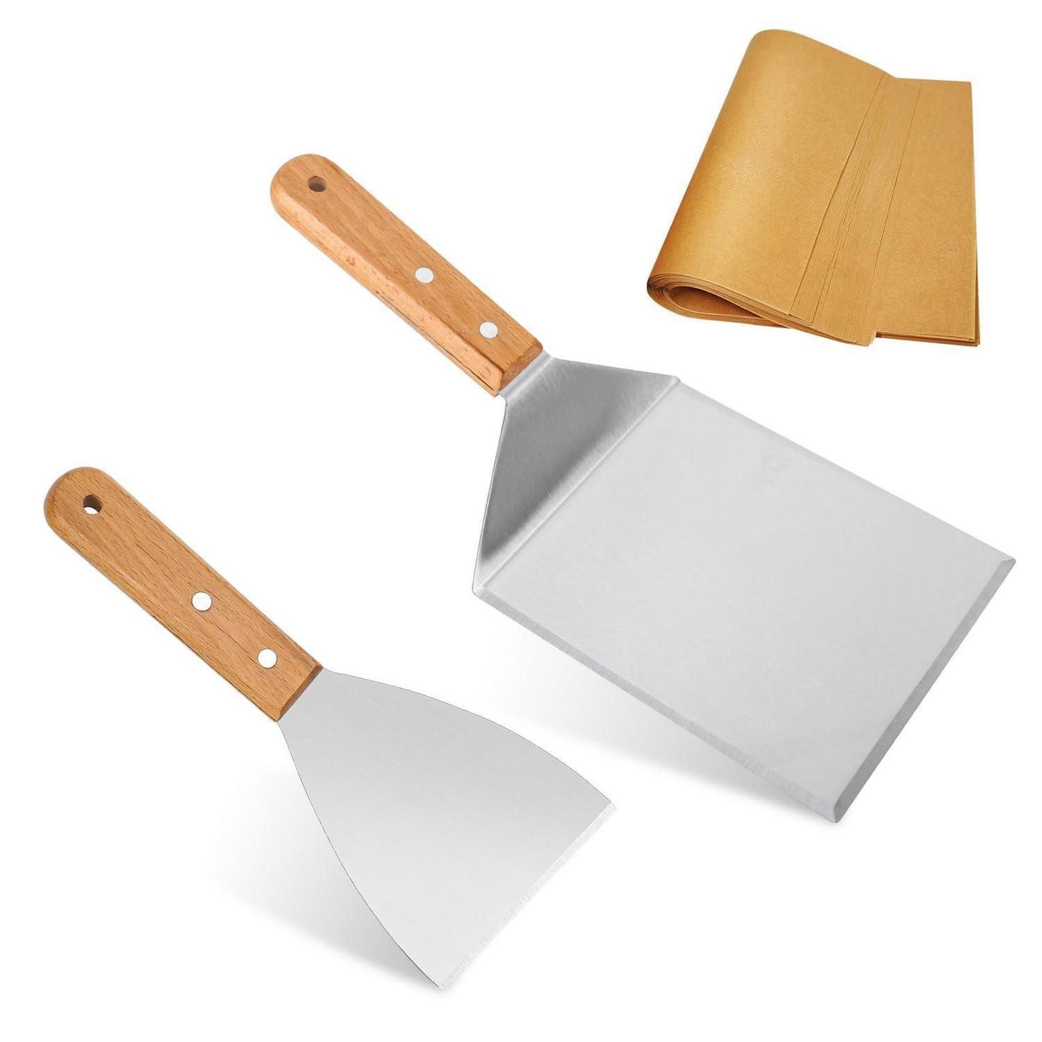 LuxusKollektion Grillbesteck-Set Grillspachtel Set Edelstahl Holzgriff 2 Stücke