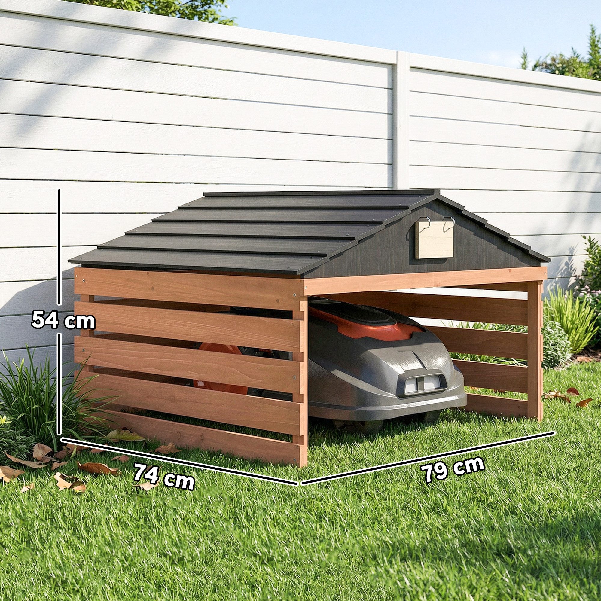 Outsunny Mähroboter-Garage aus Holz mit Satteldach, BxTxH: 79x74x54 cm, für Mähroboter, (wetterfest Garage, 1-St., Überdachung), für Rasenmäher Unterstand Rasenroboter Carport, Rotbraun
