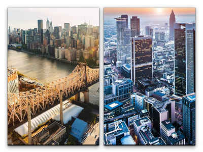 Sinus Art Leinwandbild 2 Bilder je 60x90cm New York Manhattan Wolkenkratzer Mega City Architektur USA Großstadt