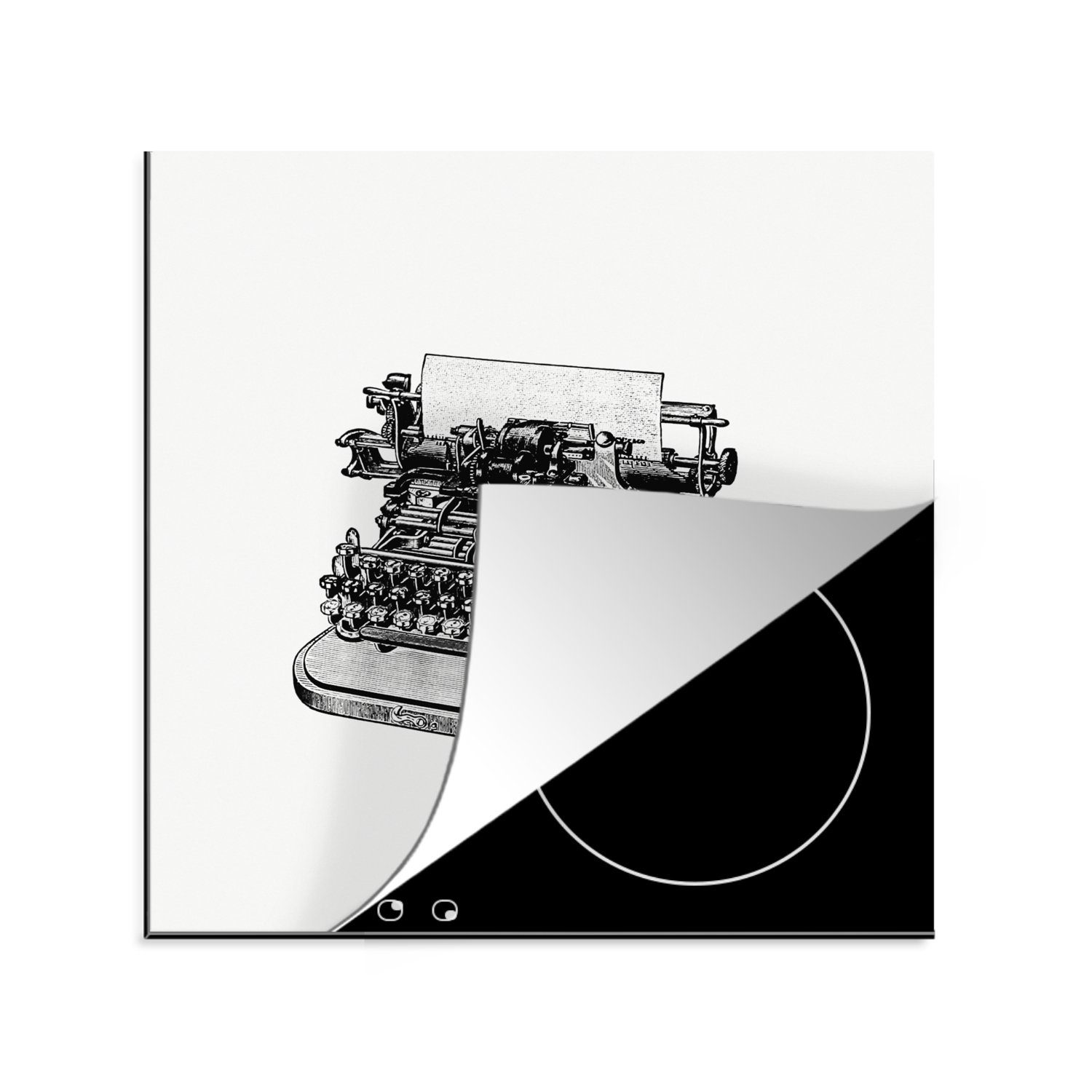 küche Vinyl, 78x78 cm, tlg), für - Schreibmaschine - Arbeitsplatte Herdblende-/Abdeckplatte Retro MuchoWow Ceranfeldabdeckung, Schreiben, (1