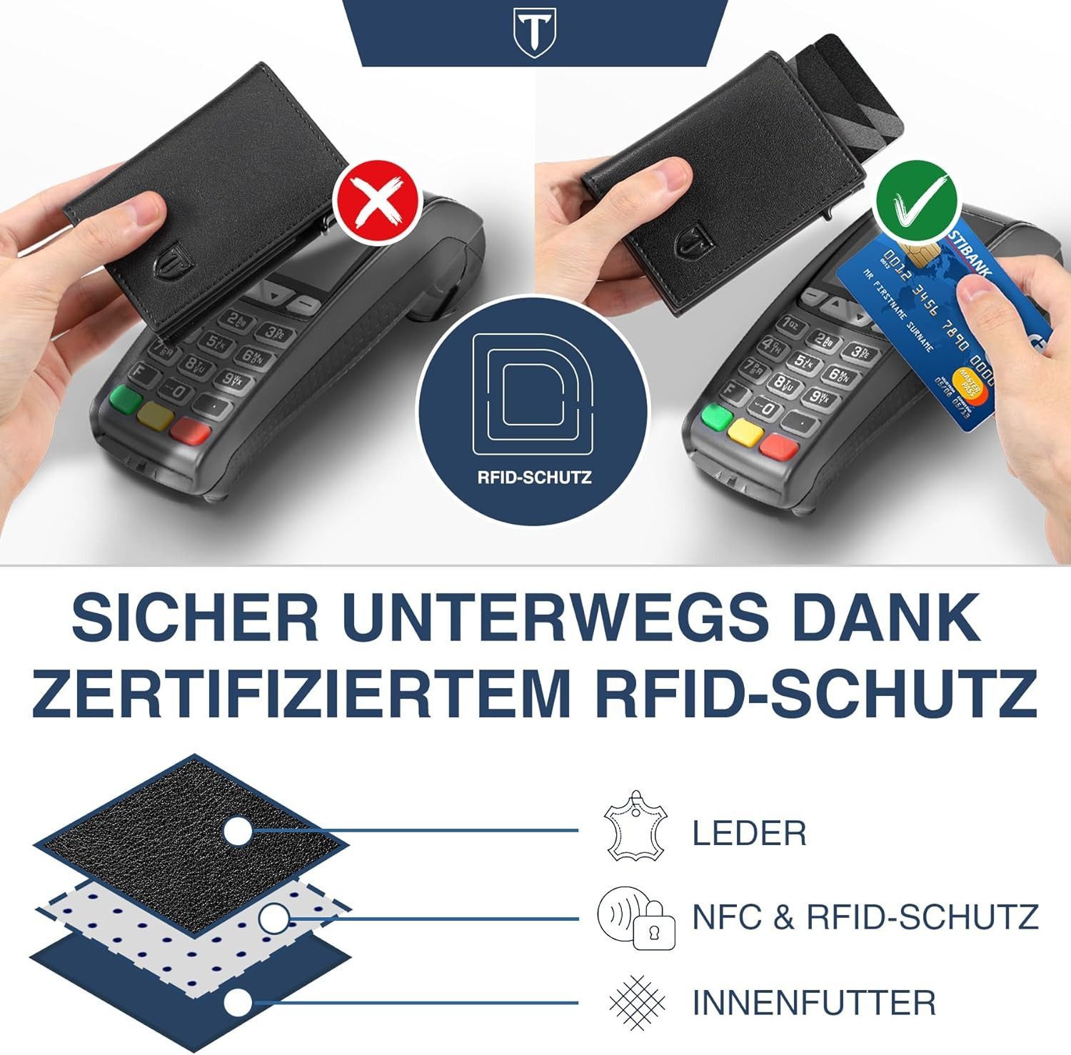 TEEHON Geldbörse Herren Portmonee Herren mit Münzfach & RFID Schutz (1-tlg., Leder Portmonee Slim Wallet Geldbeutel, 10 Fächer für Kreditkarten), Magnetischer W – Bild 3 von 5