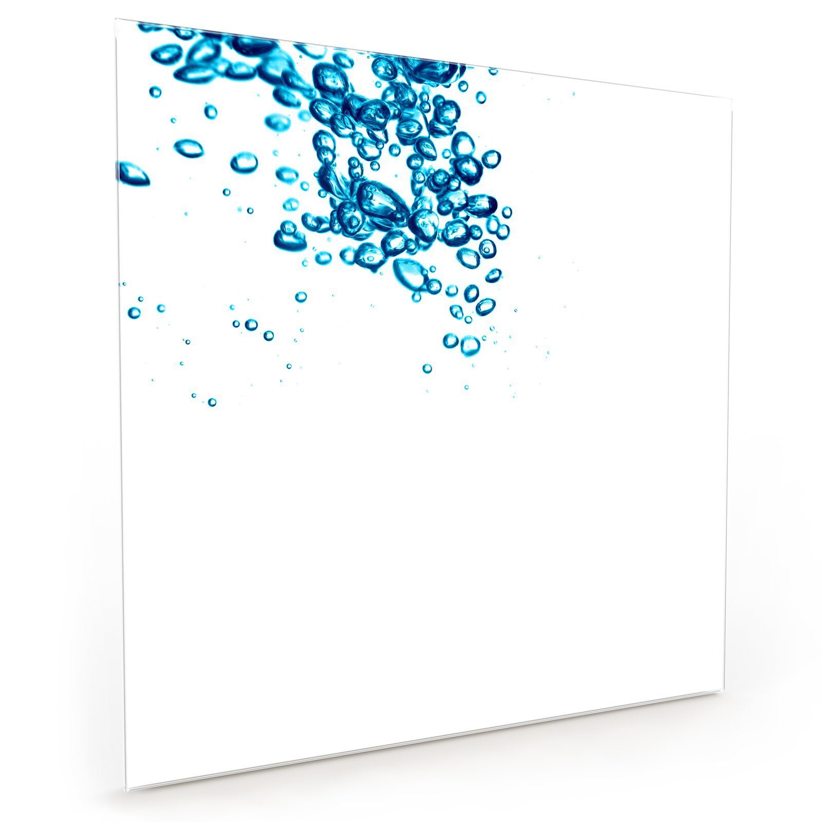 Primedeco Küchenrückwand Spritzschutz Glas Wassermit blauen Bläschen