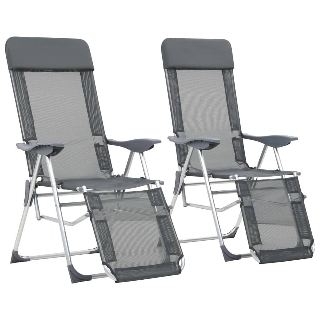 vidaXL Gartenlounge-Sessel 110 kg Klappbare Liegestühle mit Fußteil 2 Stk Grau Textilene