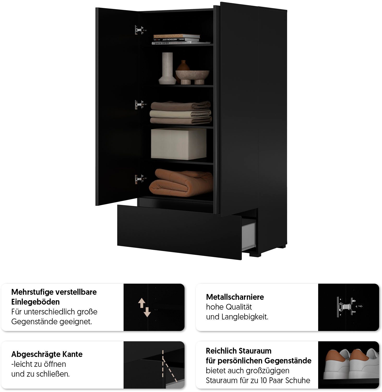 OTTO home Mehrzweckschrank Cross,Breite 89 cm, Highboard, Universalschrank, Garderobe Waescheschrank mit viel Stauraum, Einlegeböden verstellbar