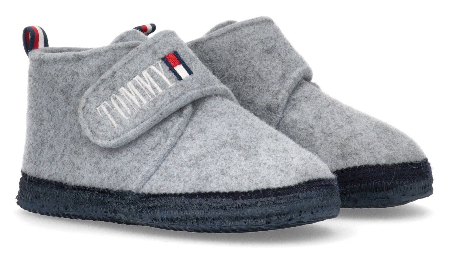 Hilfiger praktischem SLIPPER hellgrau INDOOR Klettverschluss Hausschuh Tommy mit GREY