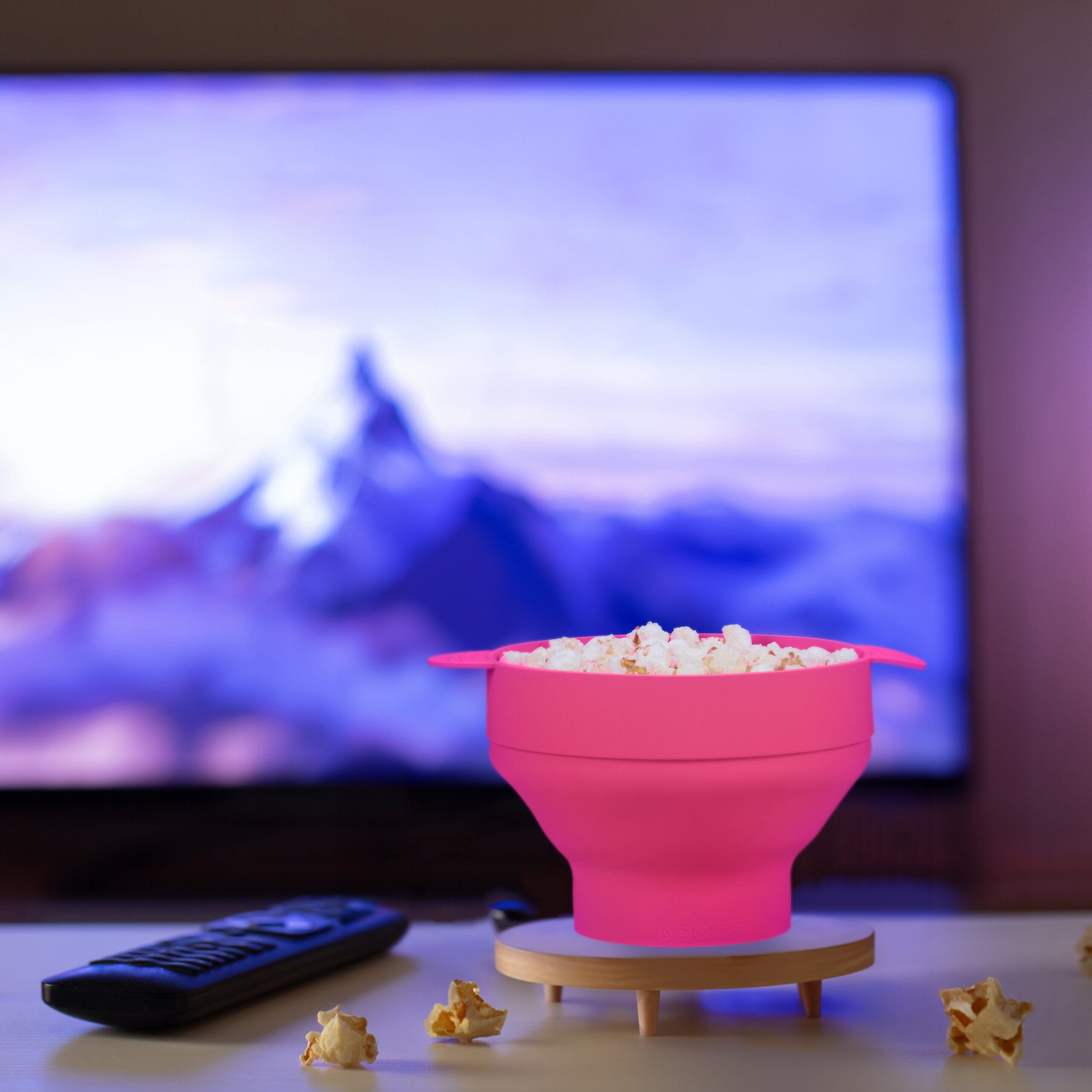 relaxdays Schüssel Popcorn Transparent für Mikrowelle, Pink Maker Pink Silikon