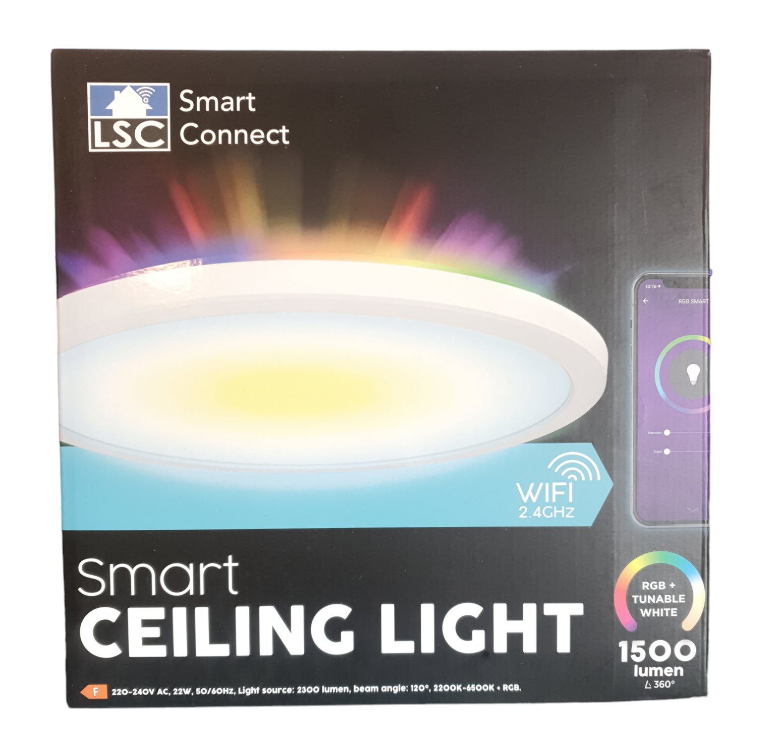 ZD Trading LED Deckenleuchte LSC Smart Connect Deckenlampe Dimmbares Weiß- und RGB-Licht APP, LED fest integriert, Tageslichtweiß, Bunt
