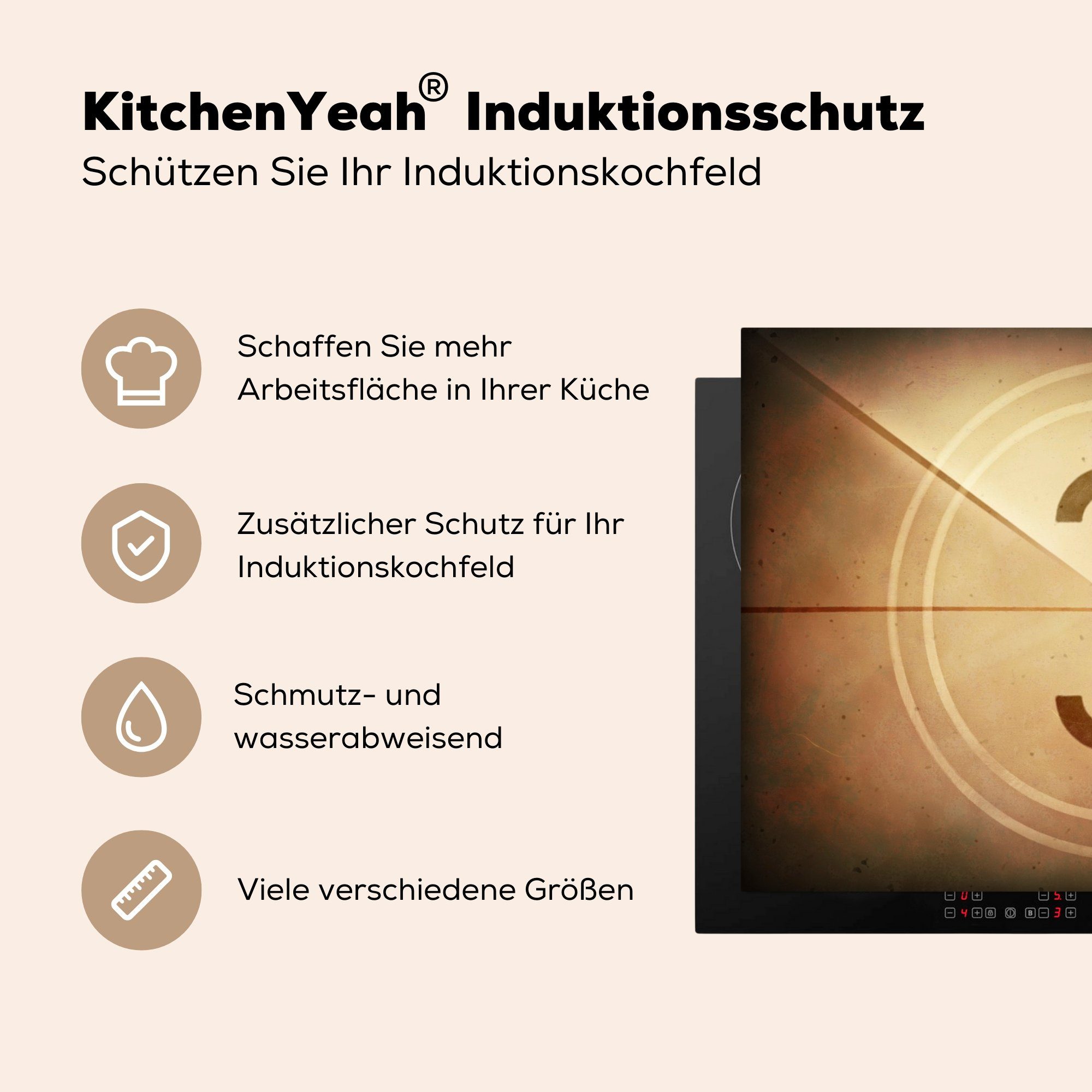 3, (1 cm, Induktionskochfeld Countdown-Film tlg), der Nummer Herdblende-/Abdeckplatte Schutz für Vinyl, die 71x52 küche, Ceranfeldabdeckung MuchoWow mit
