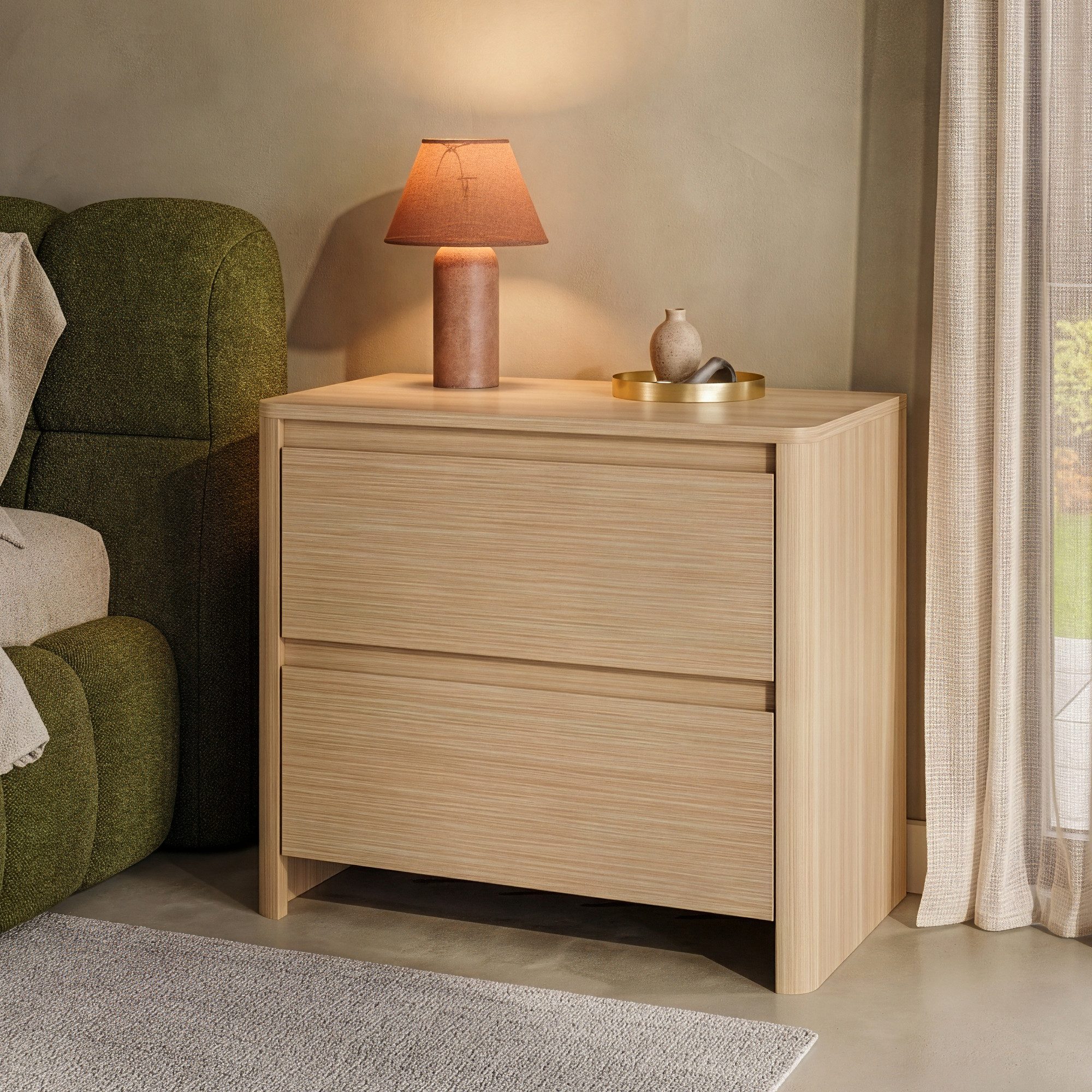 en.casa Nachtschrank (1-St) »Takranmaa« mit 2 Schubladen 54 x 60 x 40 cm Eicheoptik