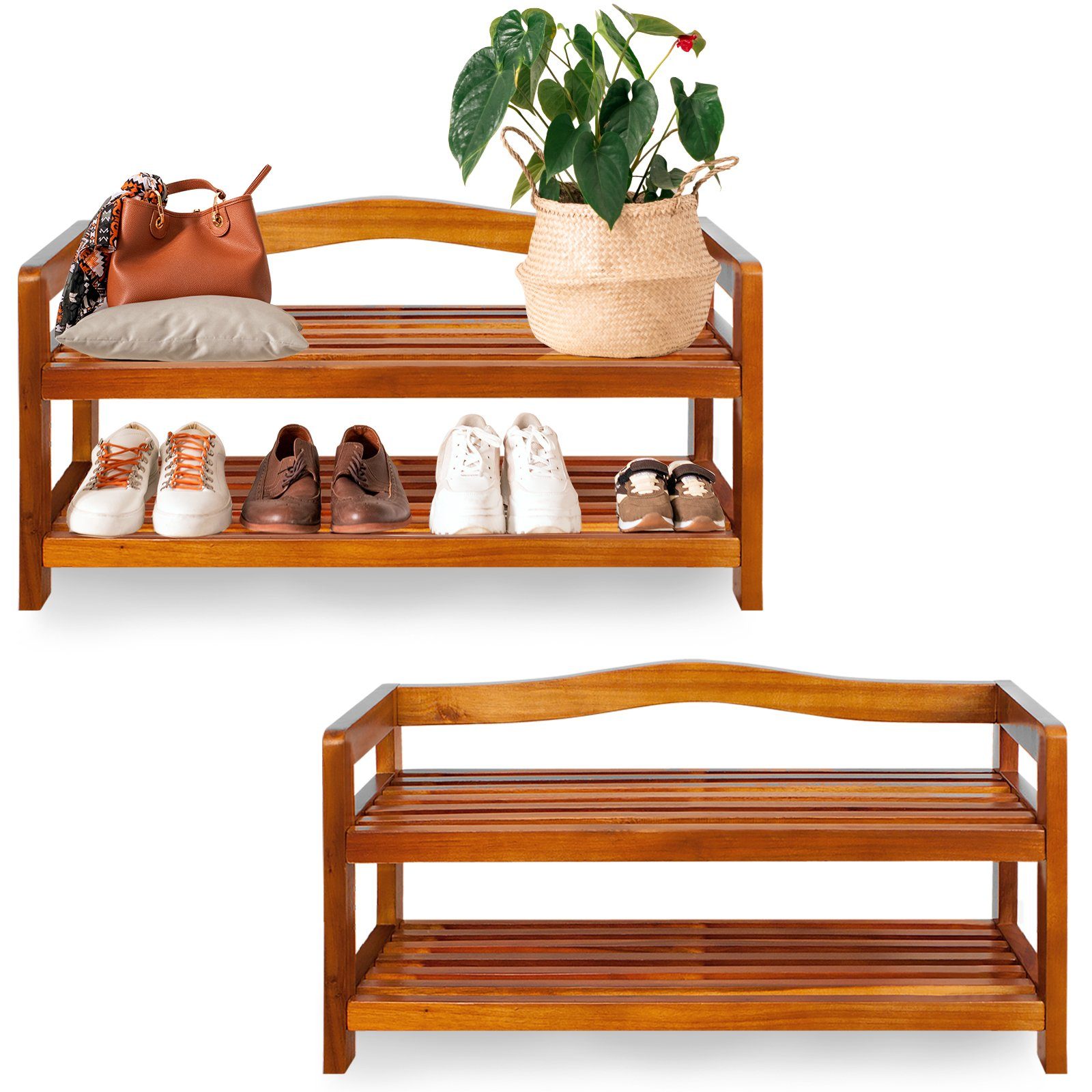 Casaria Schuhregal, mit 2 Ebenen 75x26x42cm FSC®-Zertifiziert Akazien Holz Bad Diele Flur