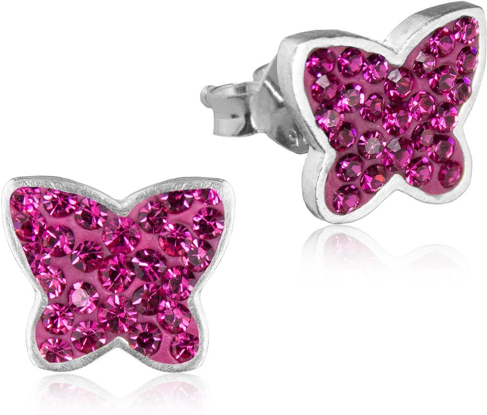 LUISIA® Paar Ohrstecker Ohrringe Schmetterling Kristallen von Swarovski® - 925 Sterling Silber (2-tlg., inkl. Schmuckset) Pink