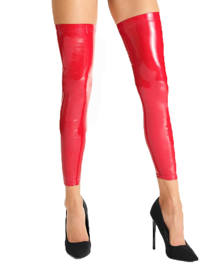 7Heaven Halterlose Strümpfe Rote wetlook Lack Strümpfe Damen Stockings Beinstulpen selbsttragend