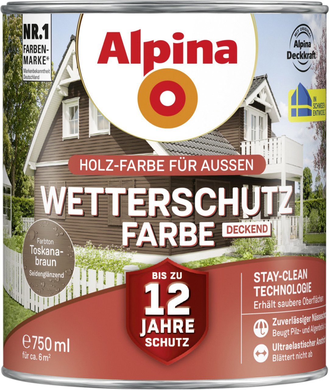 0,75 Wetterschutzfarbe Holzschutzlasur Alpina Alpina deckend L
