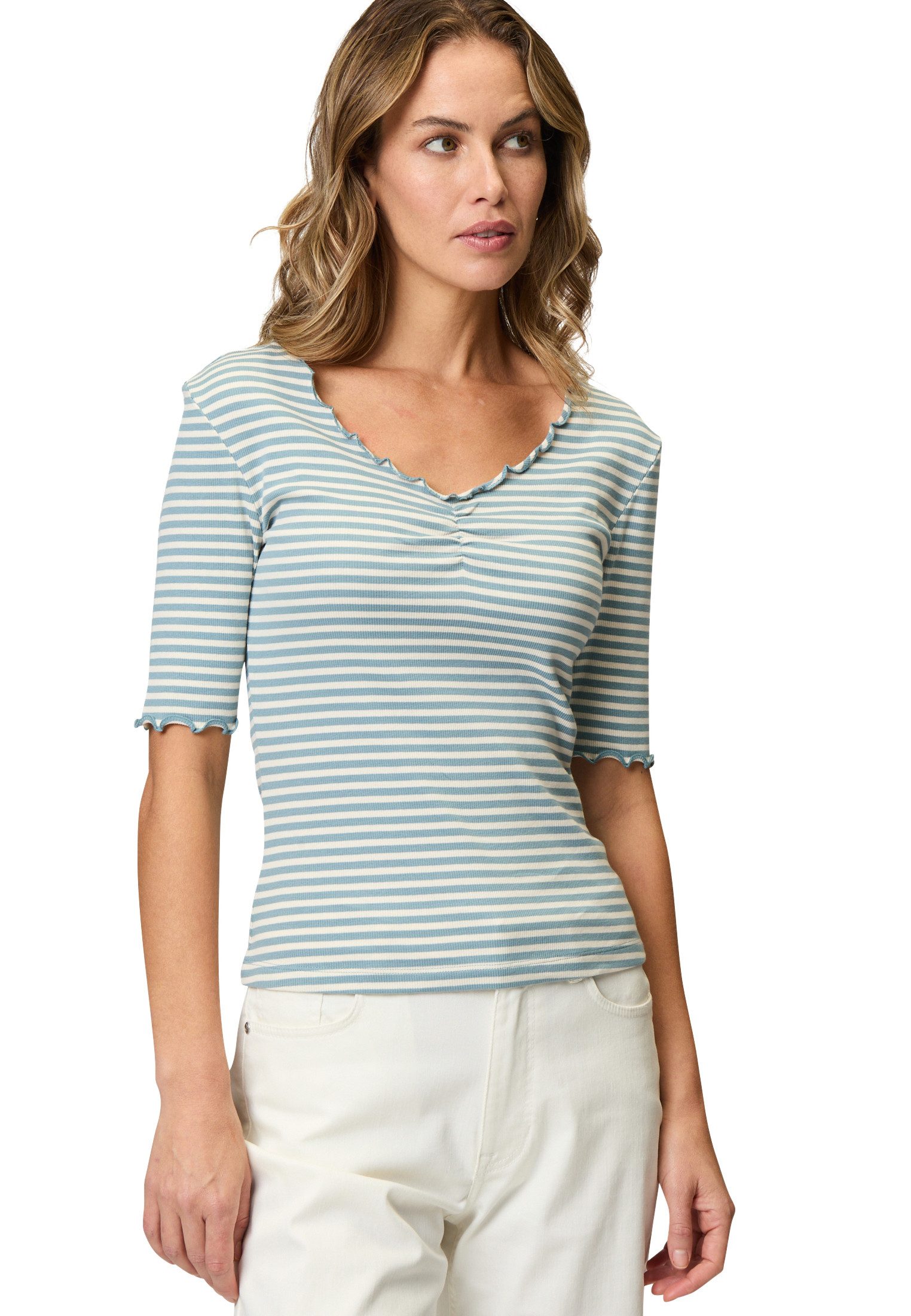 3/4-Arm-Shirt zero Streifenshirt mit Ringelsaum