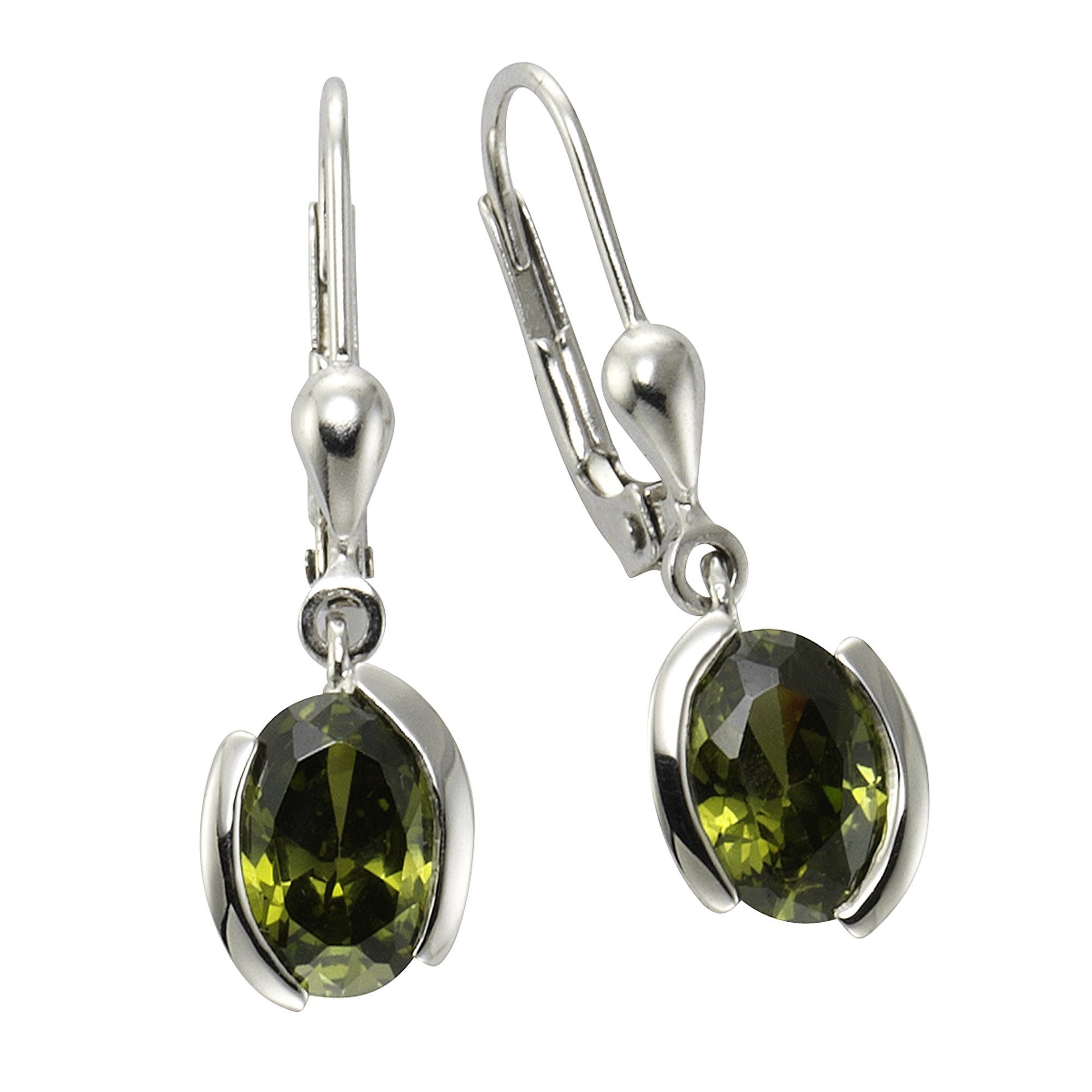 Zeeme Paar Ohrhänger Silber 925 mit Zirkonia-Steinen olivefarben 26mm lang günstig online kaufen