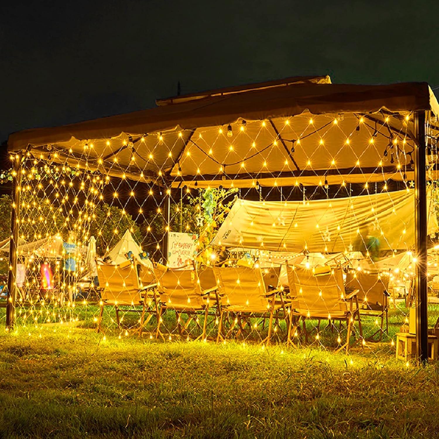 LMaxhome LED-Lichternetz Lichterkette Lichtervorhang Weihnachts Deko für Büsche Garten Zäune, 96-flammig, Mesh Lichterkette Netz mit 8 Modi Timer, 1,5x1,5m/2x2m/3x2m/6x4m