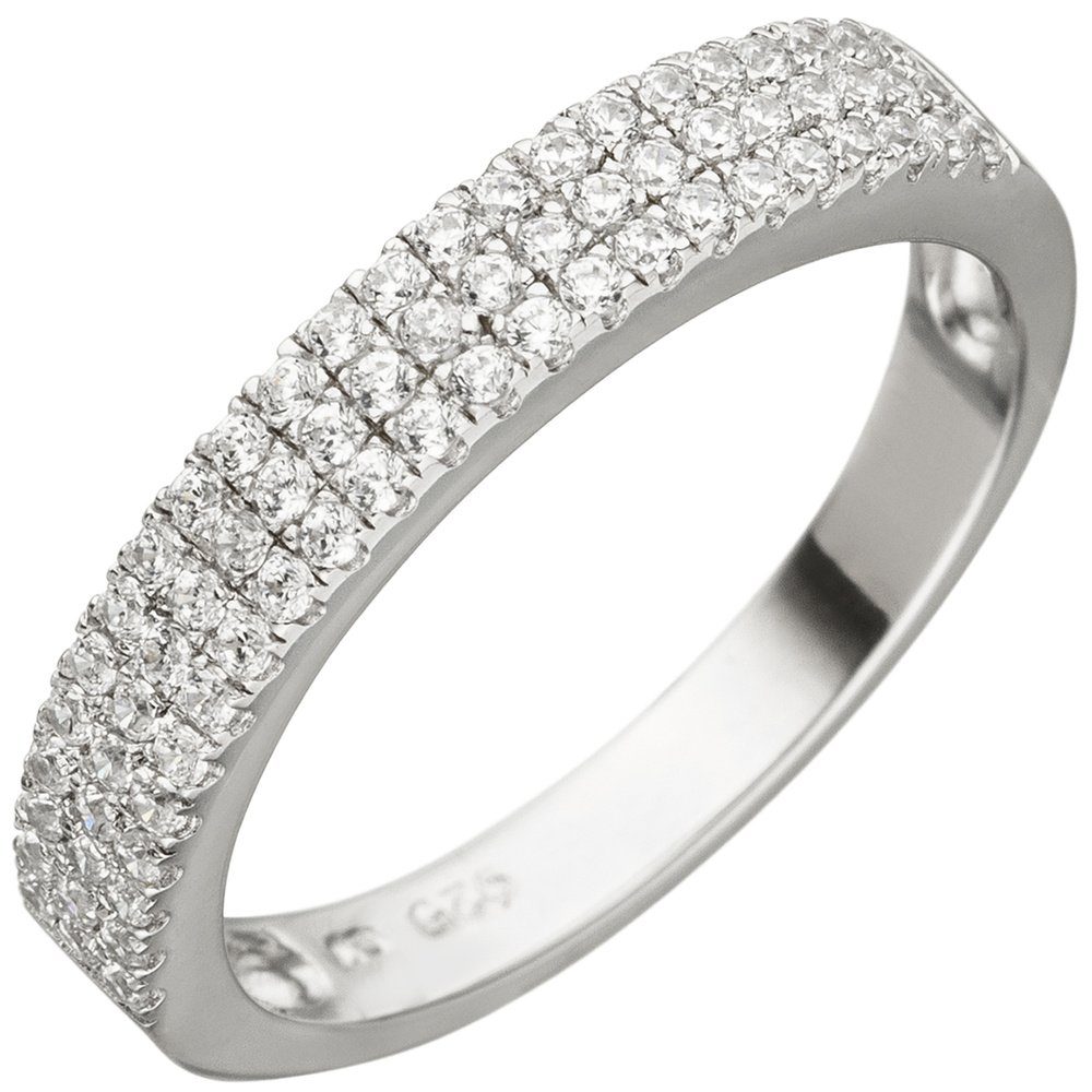 Schmuck Krone Silberring Ring mit 69 weißen Zirkonia in 3 Reihen 925 Silber Fingerschmuck für Damen, Silber 925