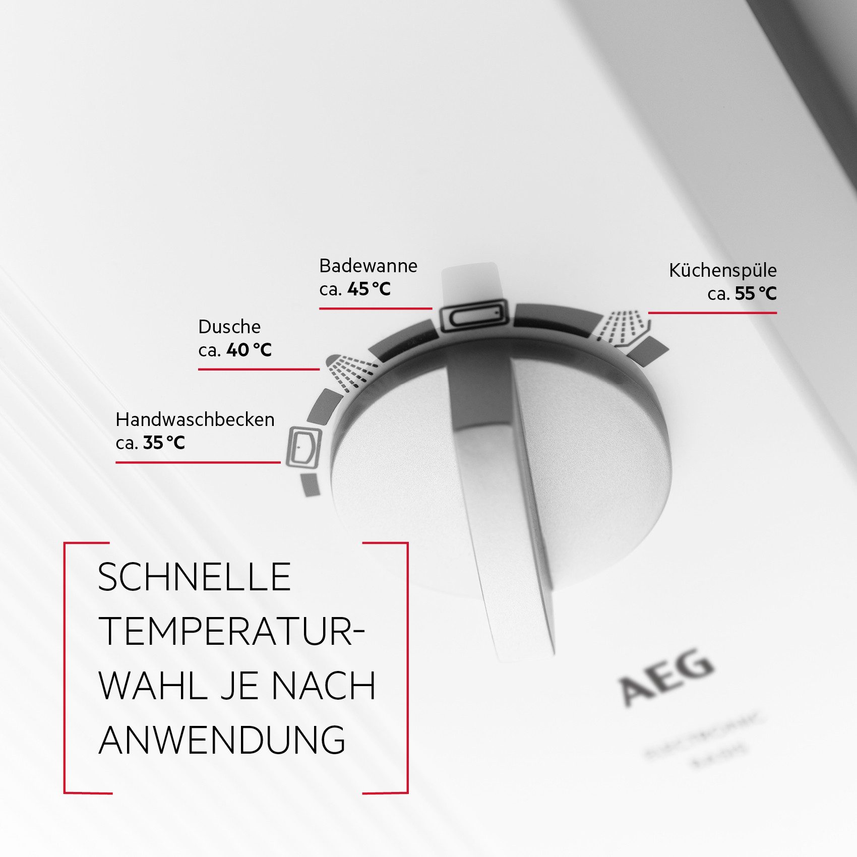 AEG Haustechnik Komfort-Durchlauferhitzer DDLE Basis, elektronisch, min. 35 °C, 27 kW, stufenlose Temperaturwahl durch 4 Anwendungssymbole