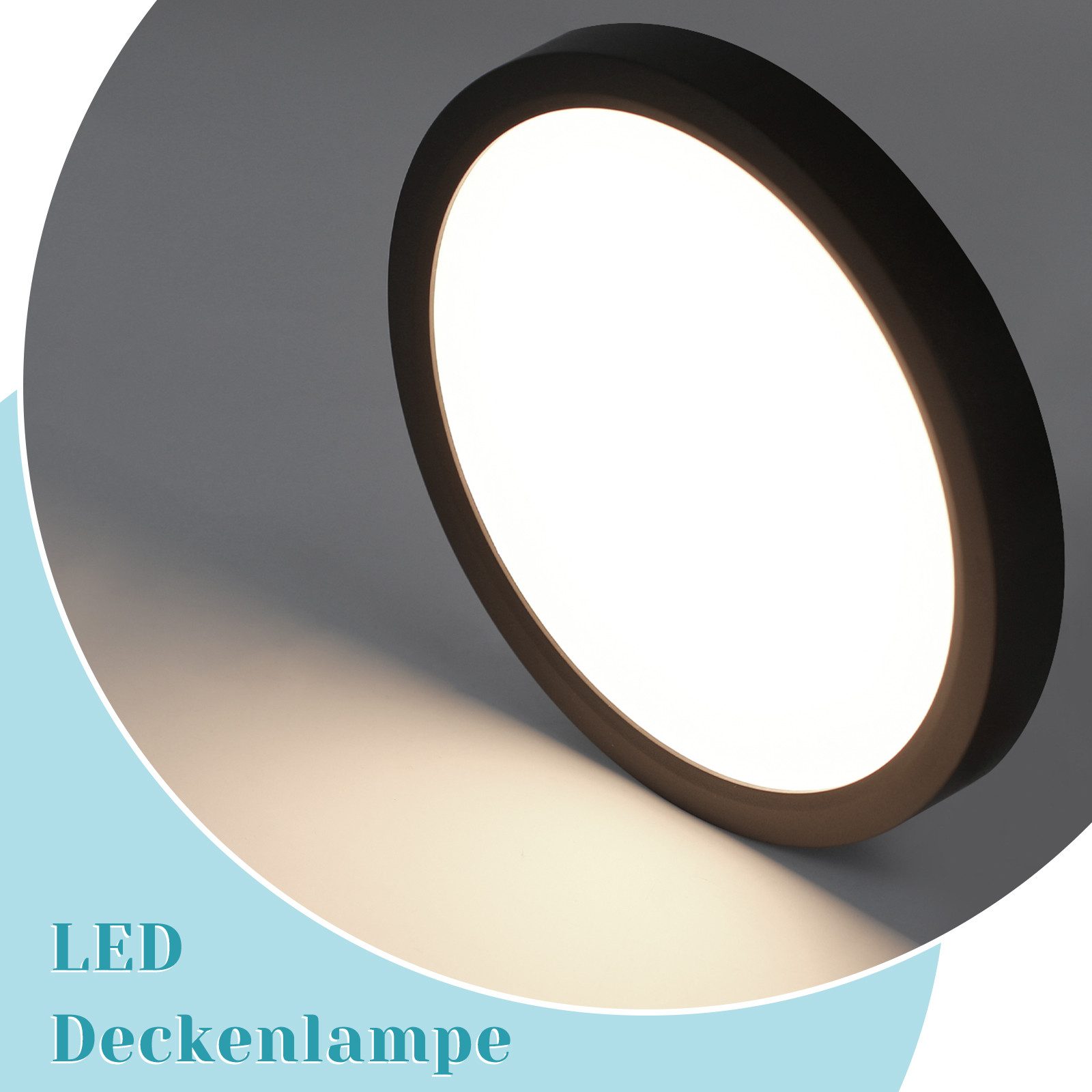 ZMH LED Deckenleuchte flach rund 18–30cm schwarz weiß Küchenlampe hell augenschonend, Augenshutz, LED fest integriert, 4000K, Modern Flurlampe – Bild 3 von 5