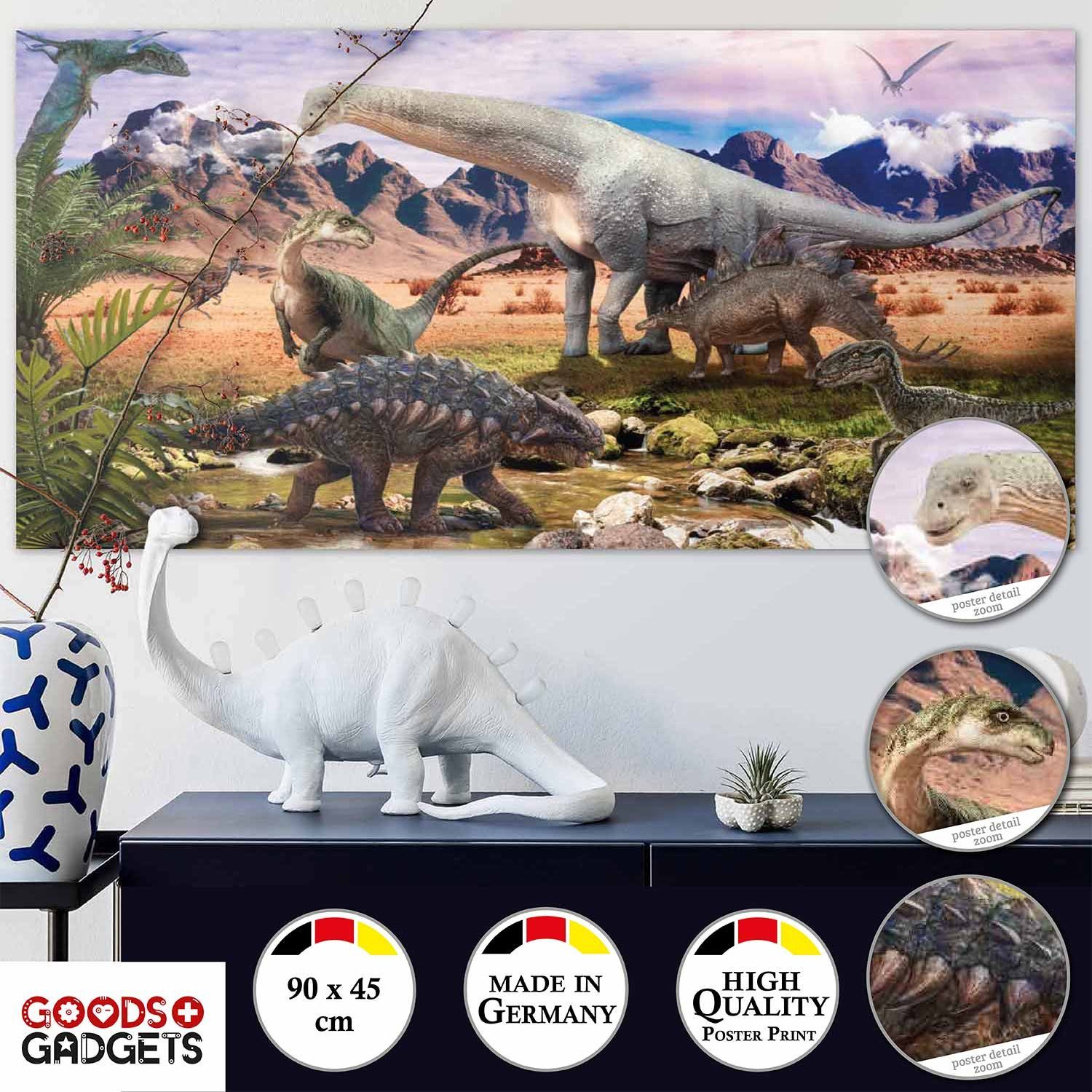 Goods+Gadgets Poster Wandbild), (Dino Deko Kunstdruck, Dinosaurier Kinderzimmer XXL Steppenlandschaft