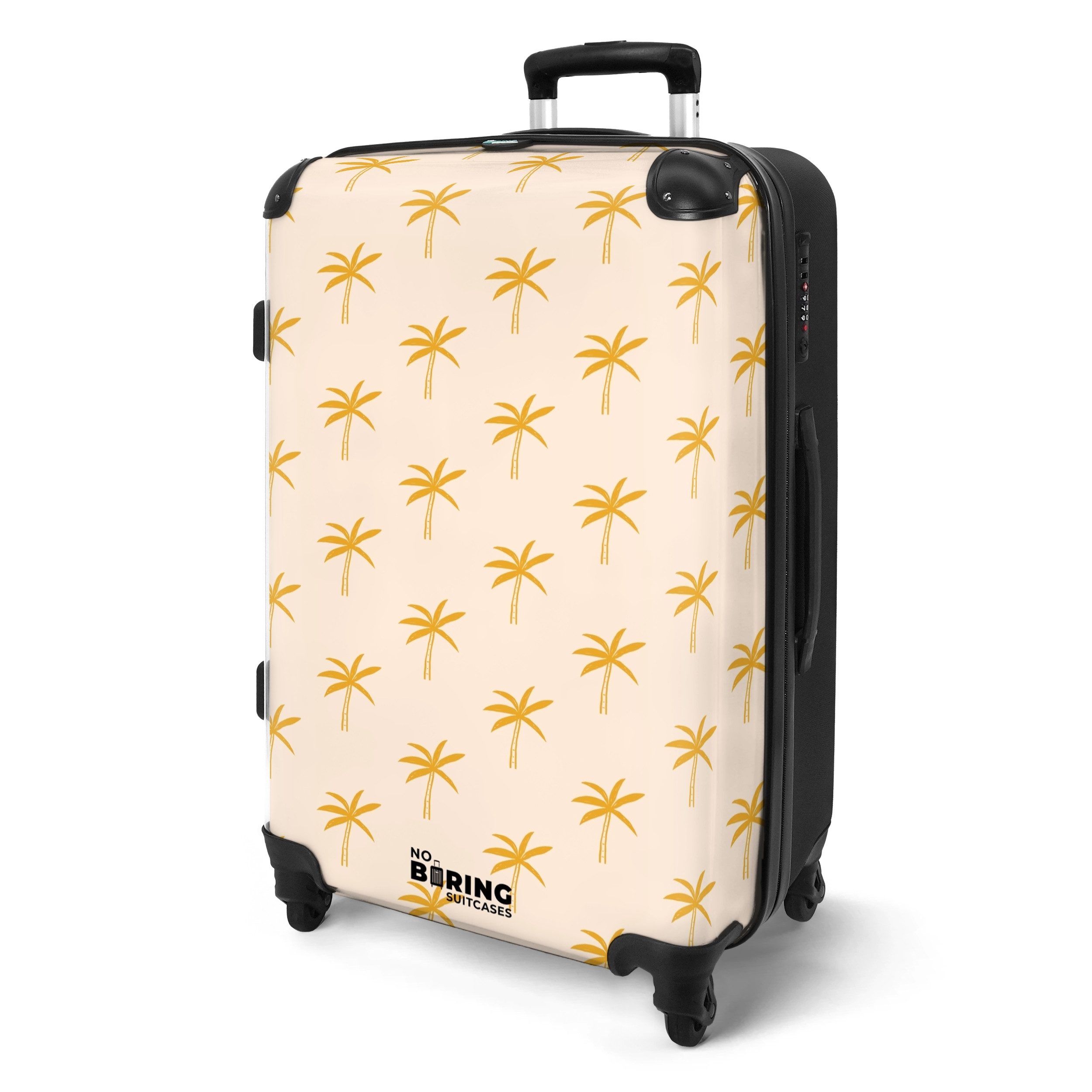 NoBoringSuitcases.com© Hartschalen-Trolley Beige mit gelben Palmen günstig online kaufen