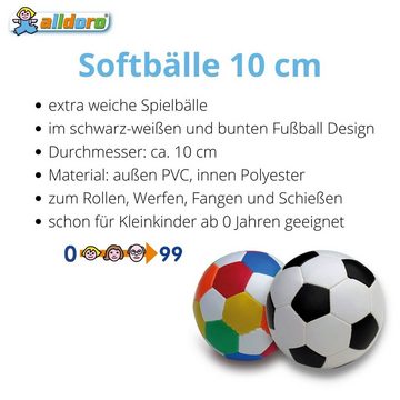 alldoro Softball 60305, 2er Set, Ø 10 cm, schwarz-weiß & bunt, extra weiche, kleine Spielbälle